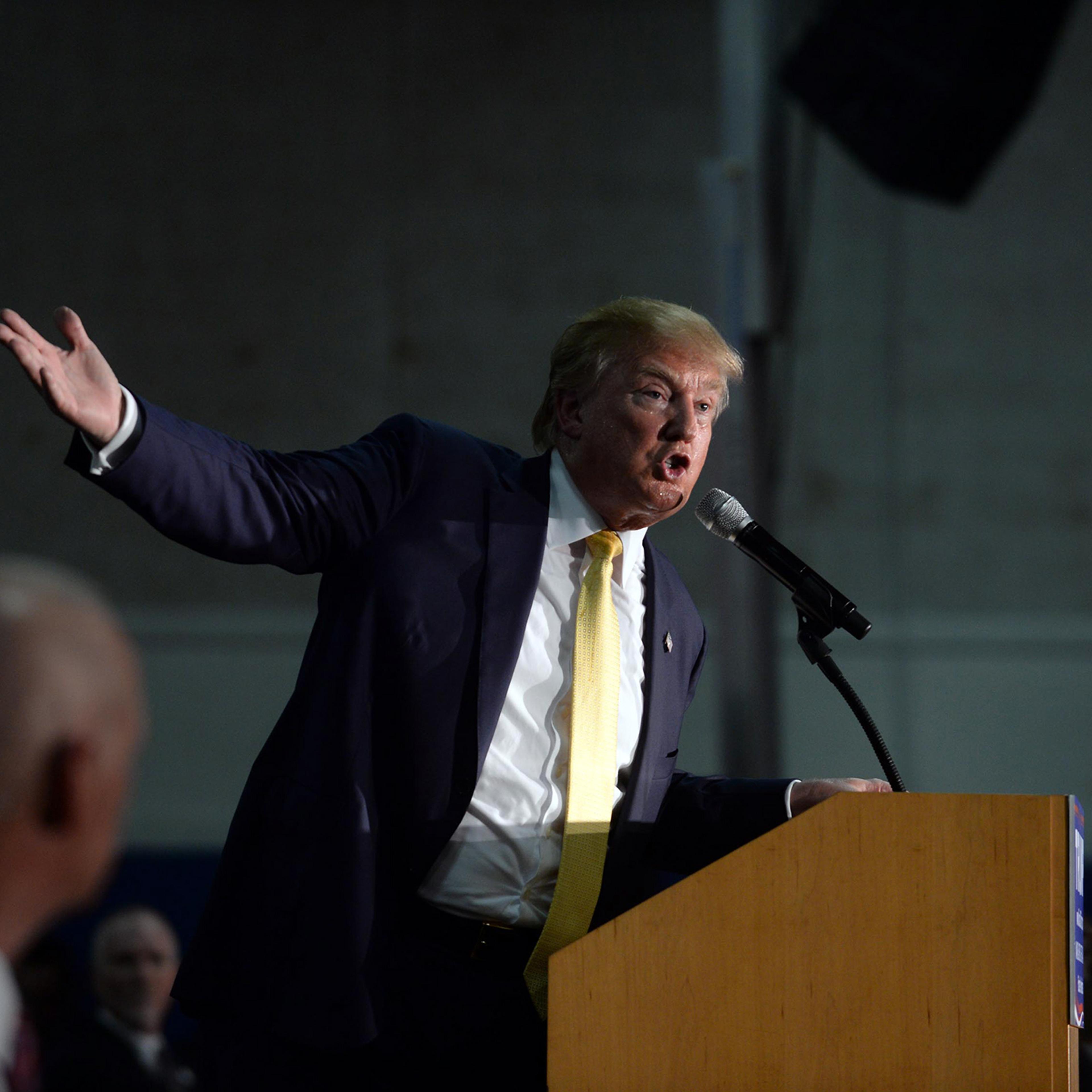 Republican Presidential candidate Donald Trump speaks during a town hall event at Rochester Recreational Arena September 17, 2015 in Rochester,