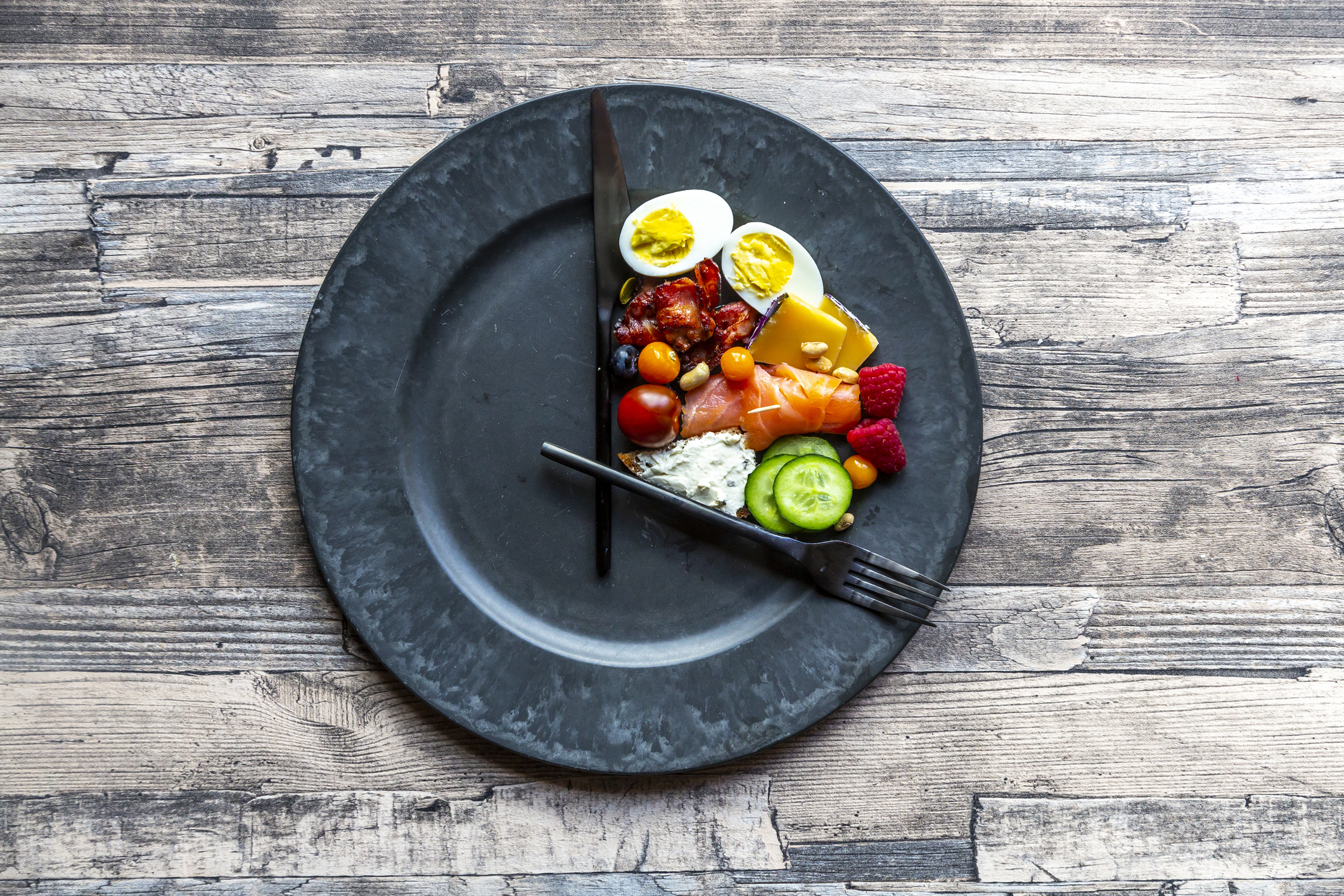 variety of food on round plate, intermittent fasting