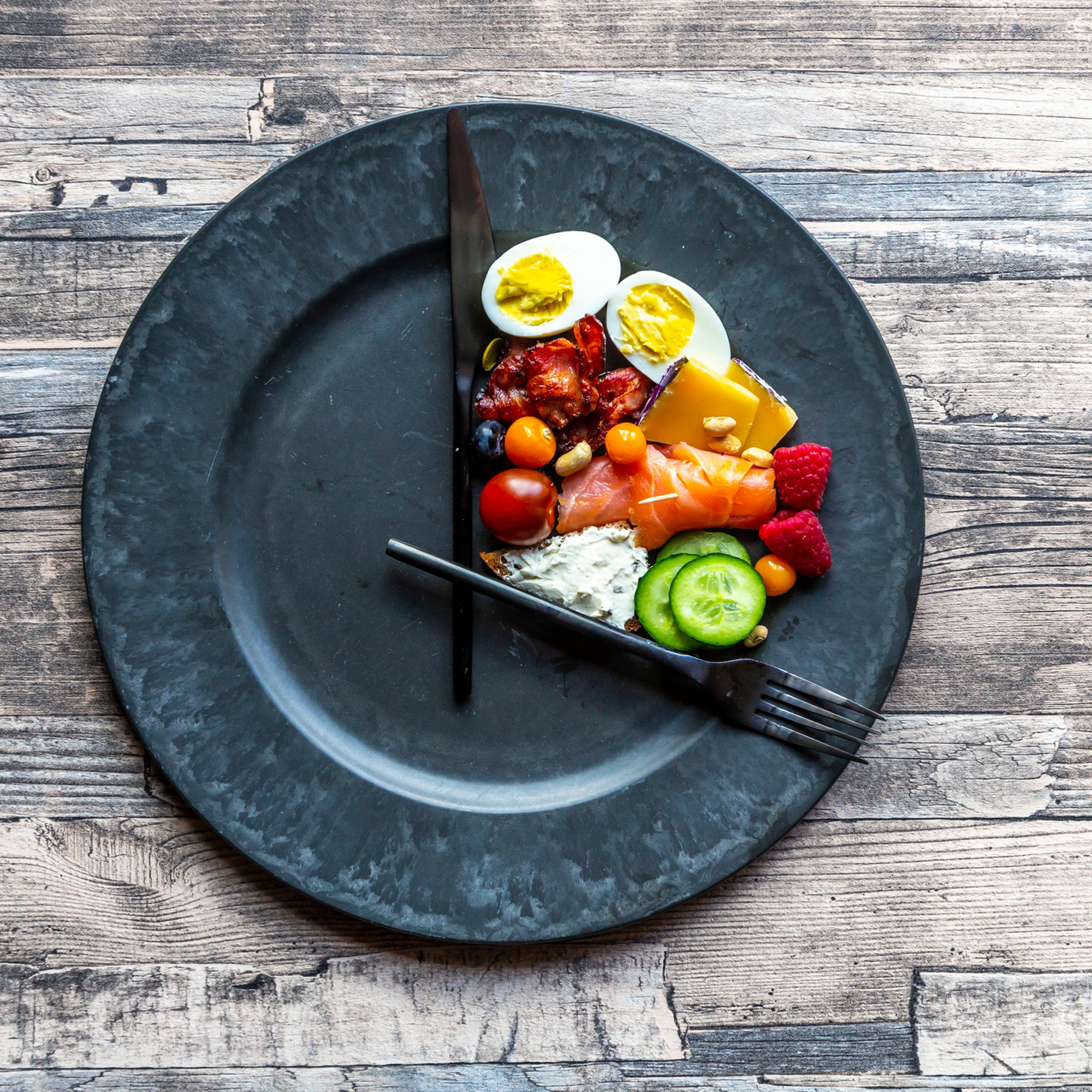 variety of food on round plate, intermittent fasting