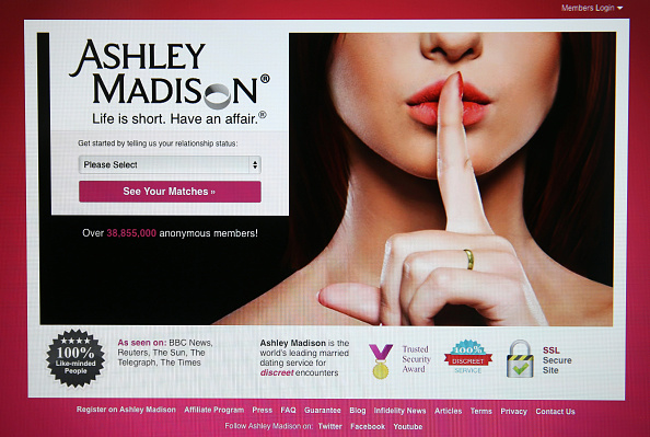 LONDON, ENGLAND - AUGUST 19:  The Ashley Madison website is displayed on August 19, 2015 in London, England. Hackers who stole customer information from the cheating site AshleyMadison.com dumped 9.7 gigabytes of data to the dark web on Tuesday fulfillin