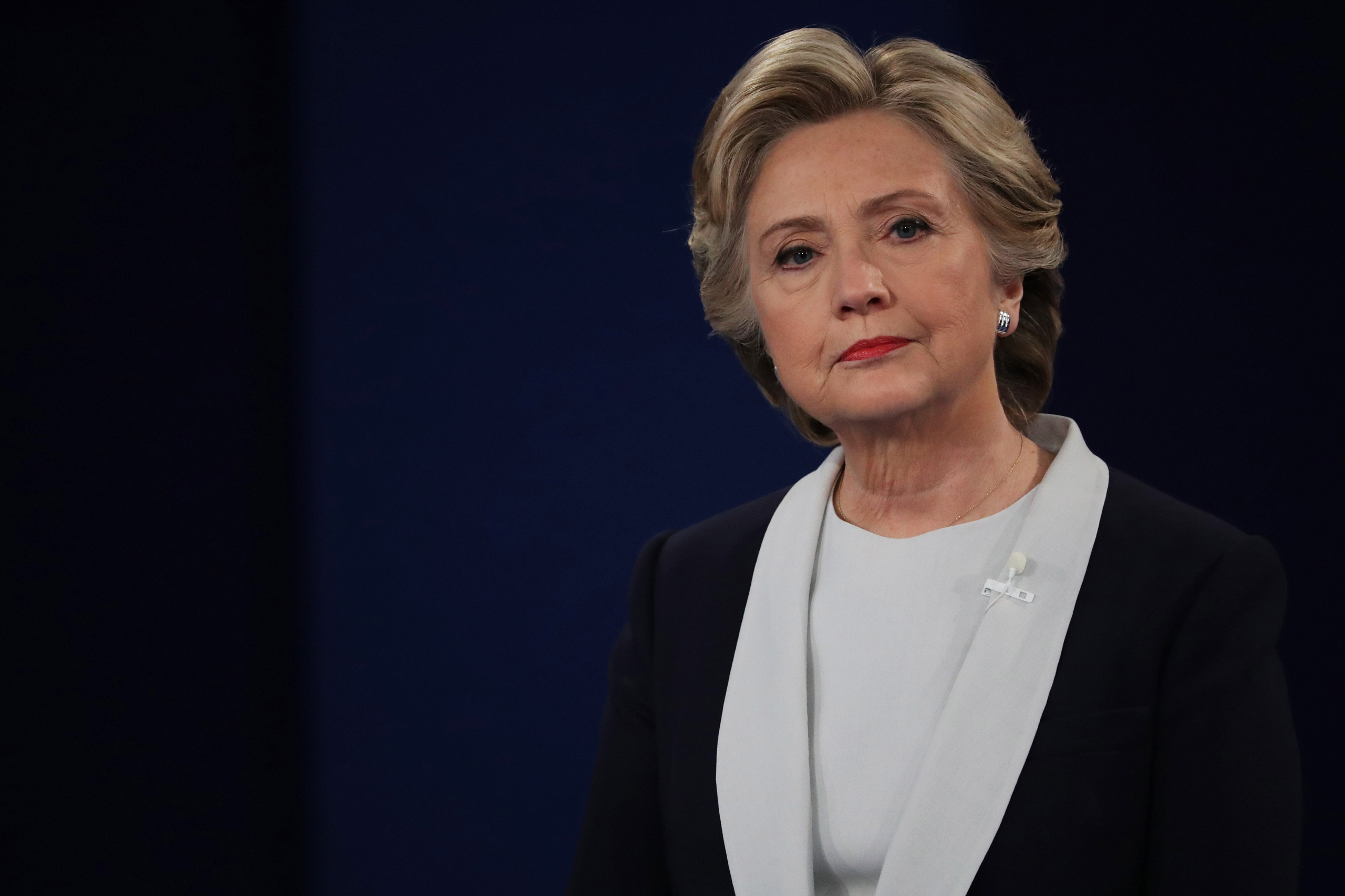 ST LOUIS, MO - OCTOBER 09: Democratic presidential nominee former Secretary of State Hillary Clinton listens to a question during the town hall debate at Washington University on October 9, 2016 in St Louis, Missouri. This is the second of three presiden