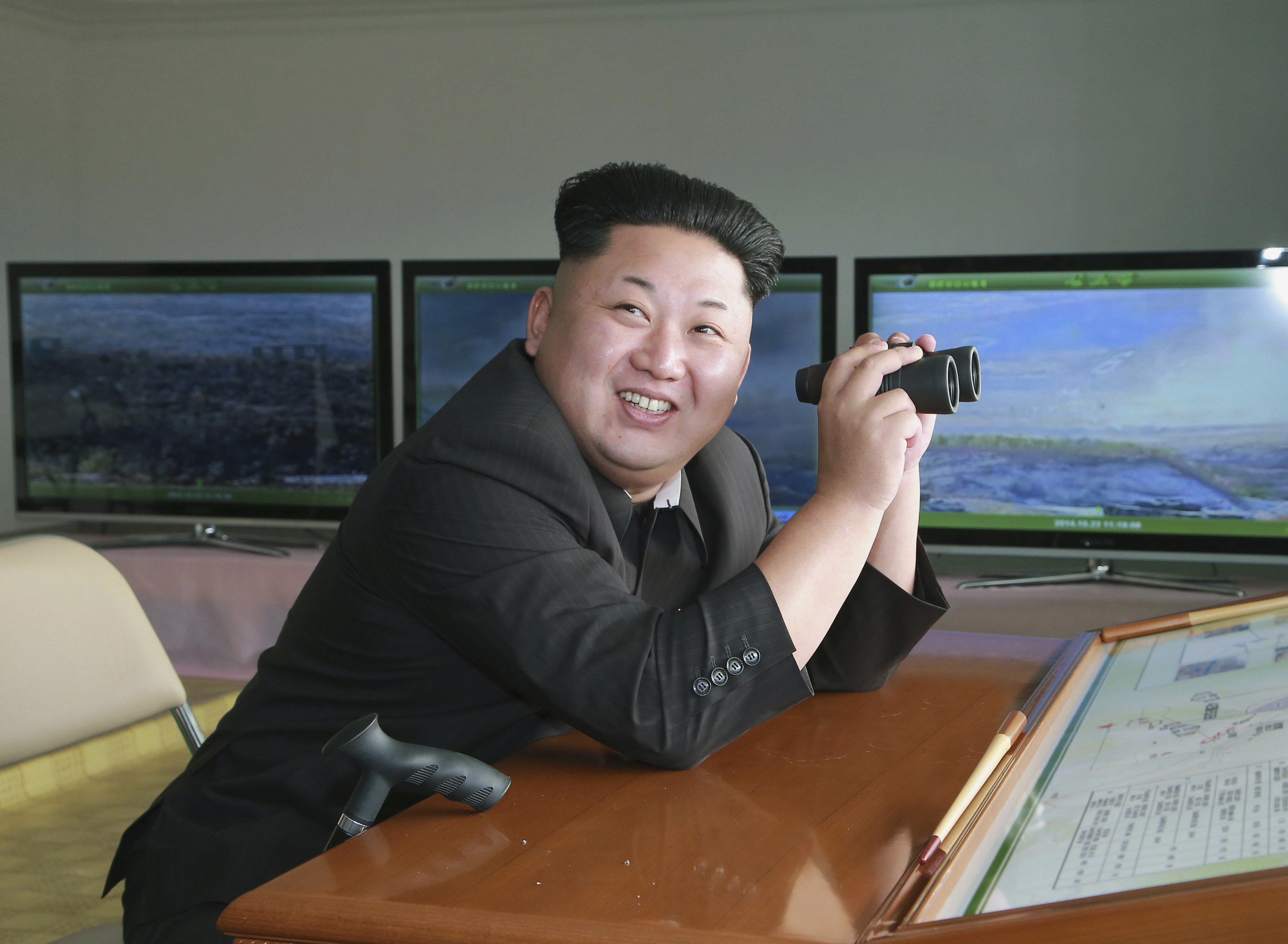 North Korean leader Kim Jong-Un attends a military drill between KPA Large Combined Unit 526 and KPA Combined Unit 478