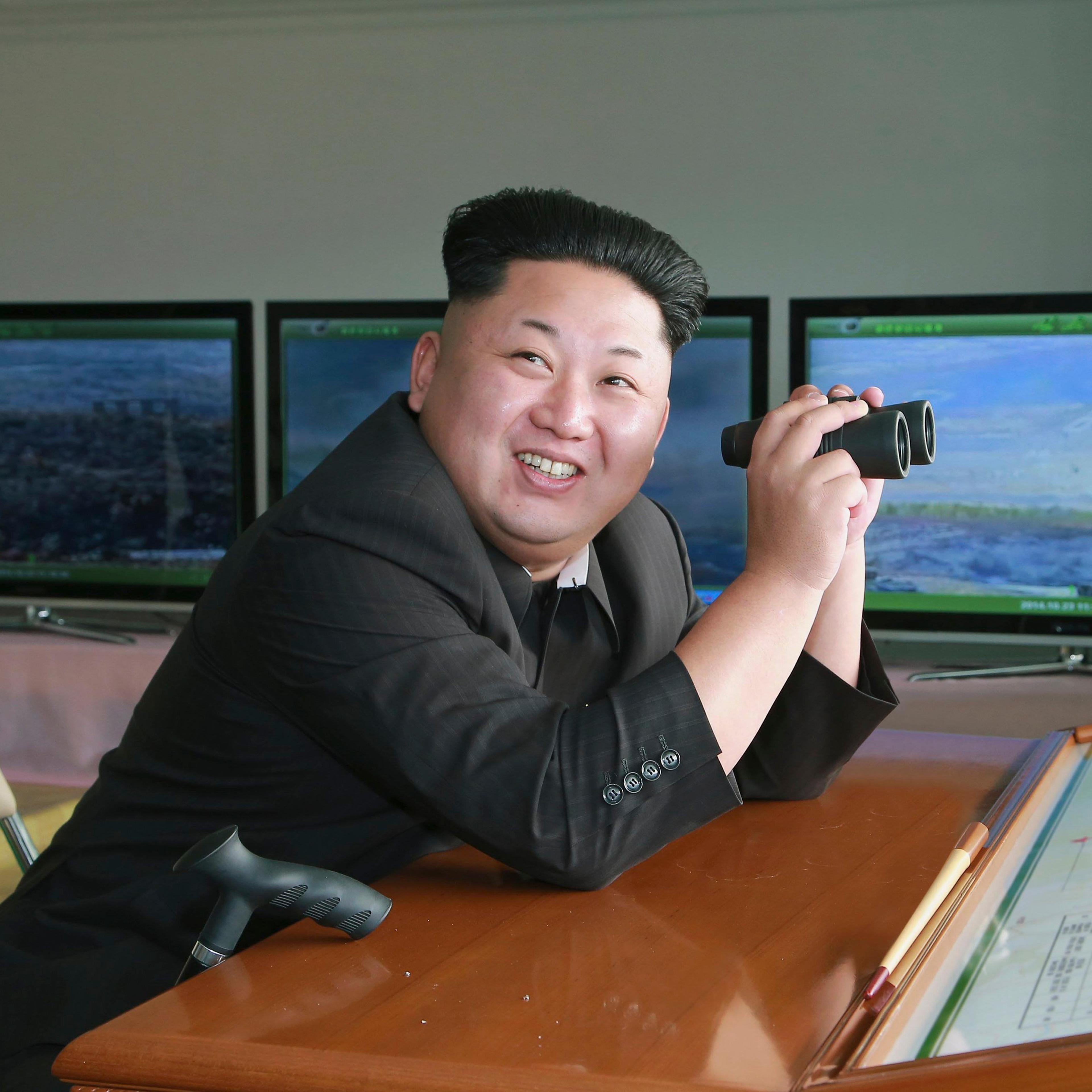 North Korean leader Kim Jong-Un attends a military drill between KPA Large Combined Unit 526 and KPA Combined Unit 478