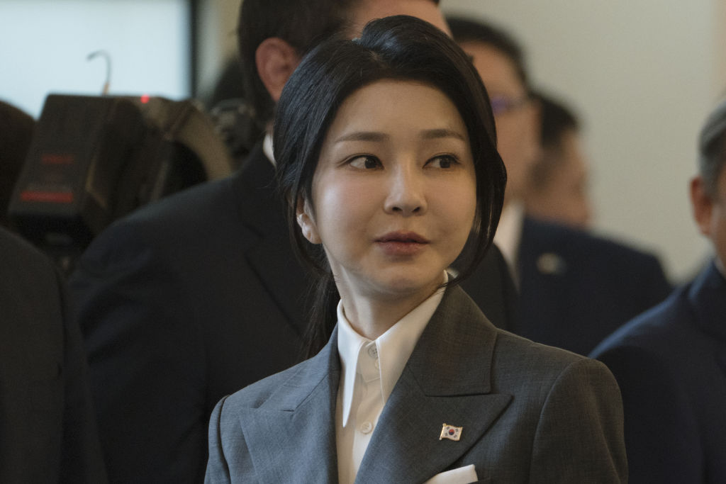South Korean First Lady Kim Keon Hee attends a welcoming ceremony at the Ak Orda Presidential Palace in Astana, Kazakhstan on June 12, 2024.