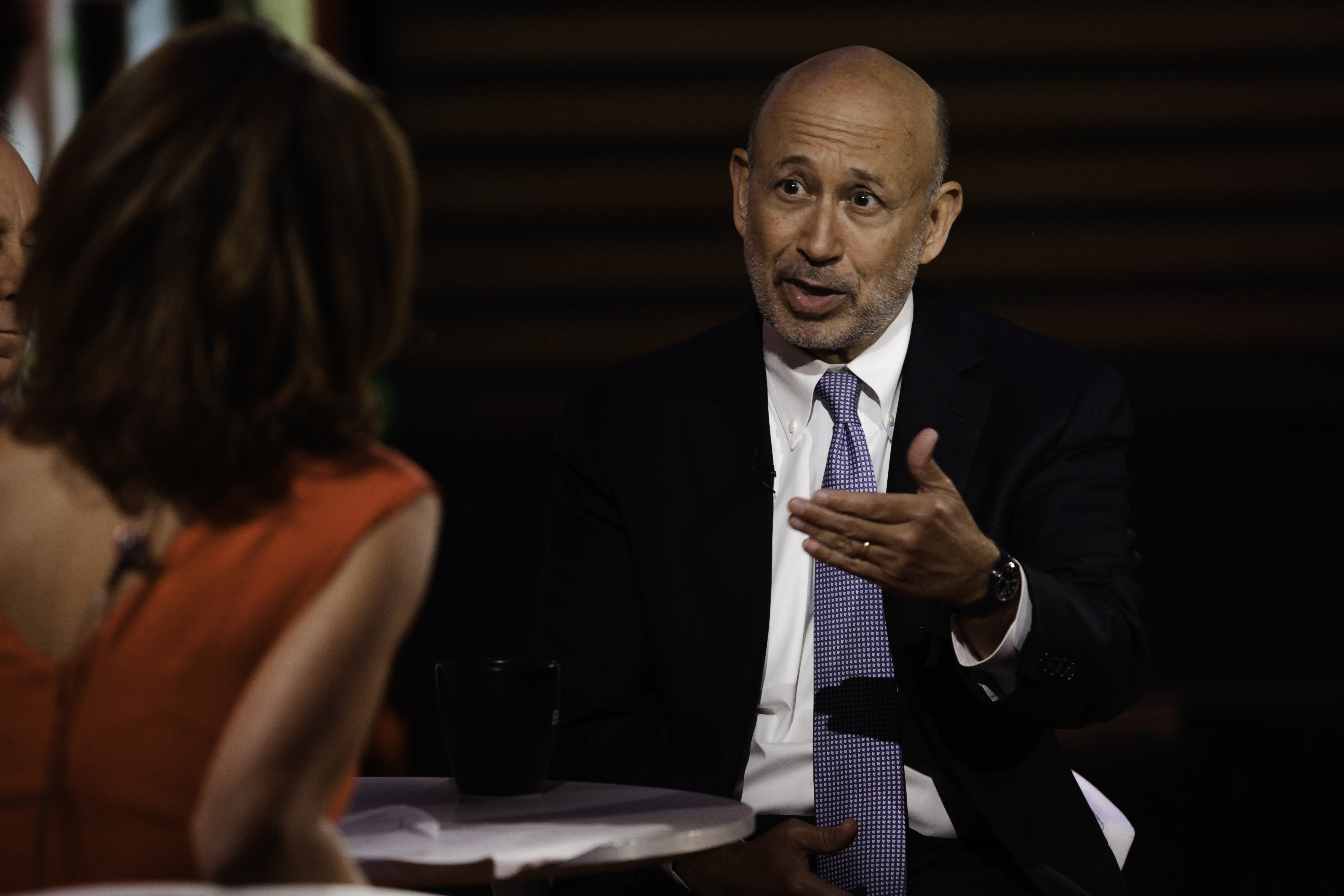 Lloyd Blankfein,  CEO of Goldman Sachs Group, is photographed during a TV interview in the Bloomberg Offices in New York, NY, U.S., on Wednesday,  July 29, 2015