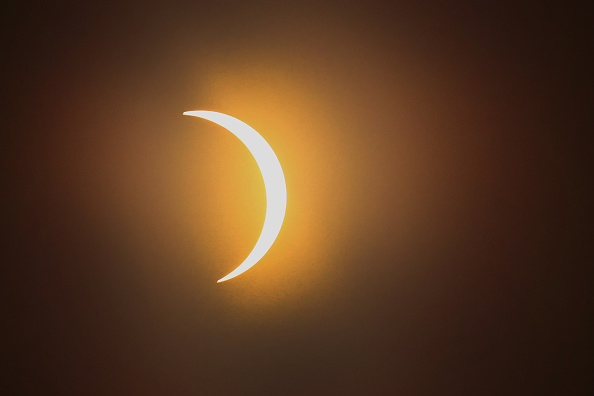 The moon eclipses the sun above the campus of Southern Illinois University on August 21, 2017 in Carbondale, Illinois.