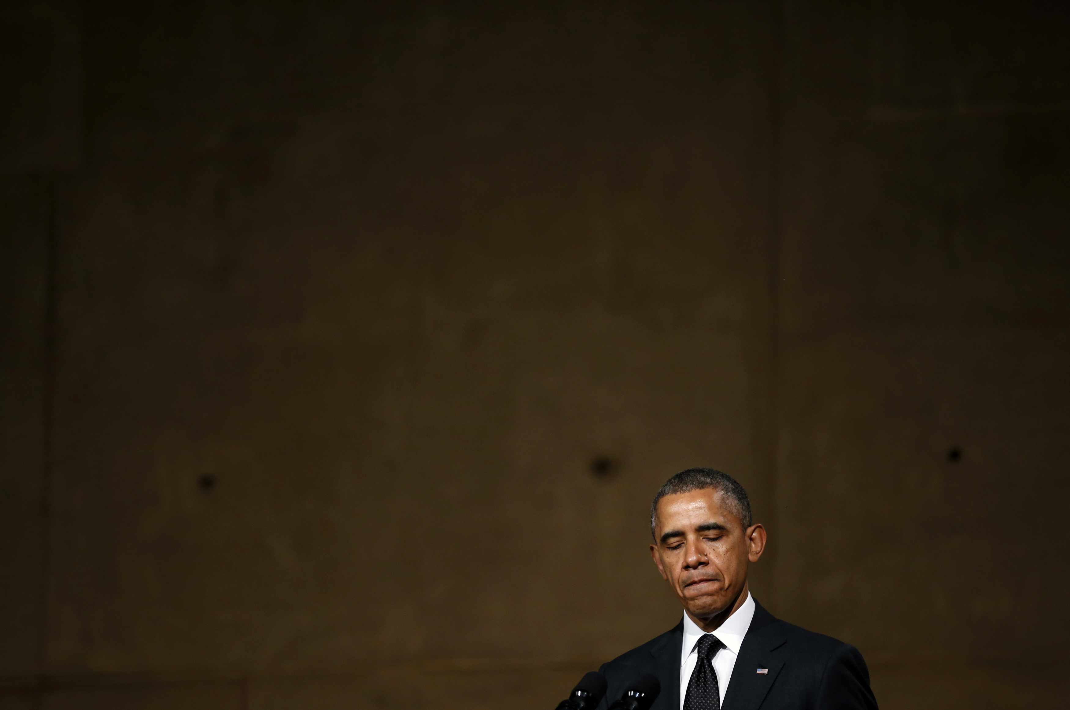 U.S. President Barack Obama speaks during the opening of the National September 11 Memorial Museum in New York City, on May 15, 2014.