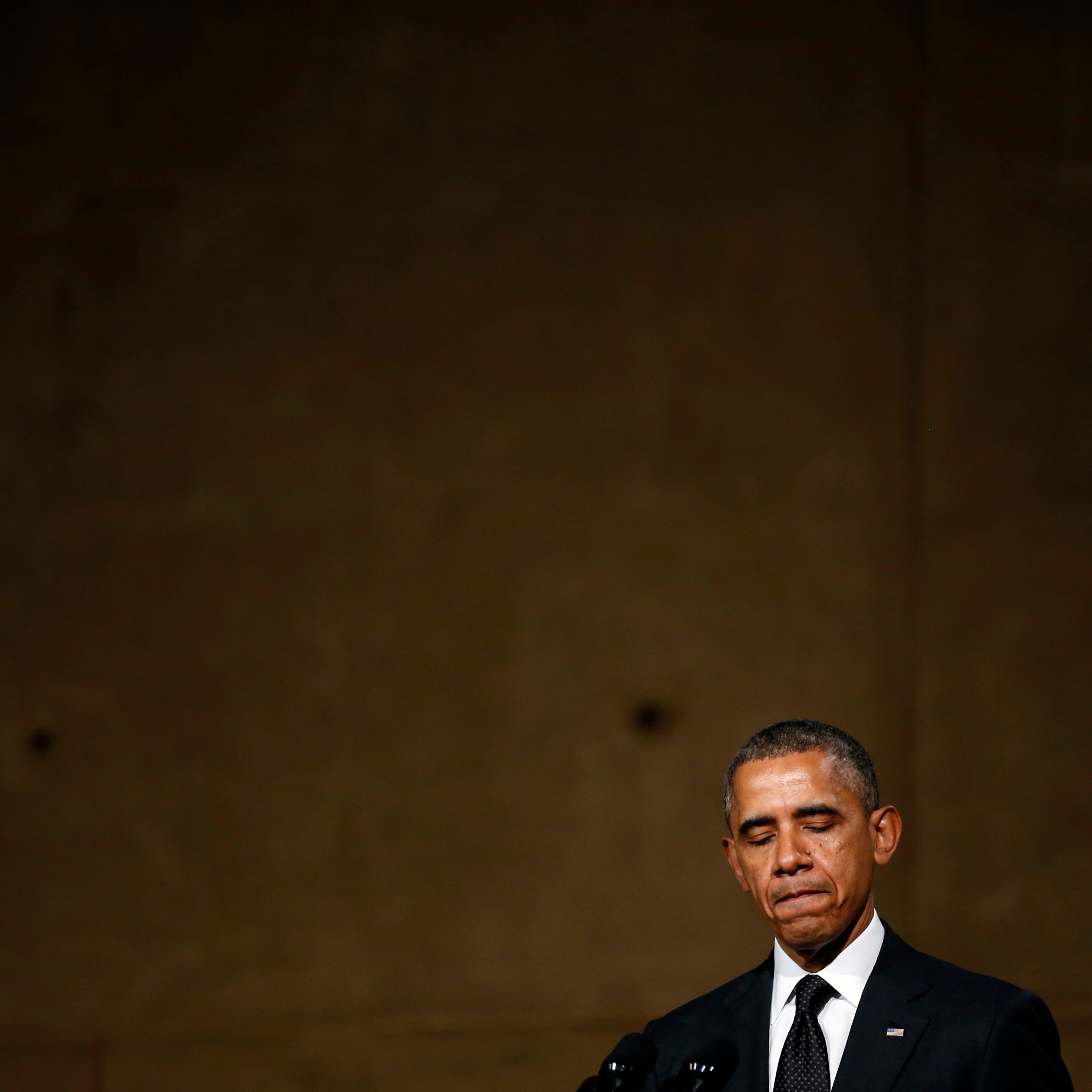 U.S. President Barack Obama speaks during the opening of the National September 11 Memorial Museum in New York City, on May 15, 2014.
