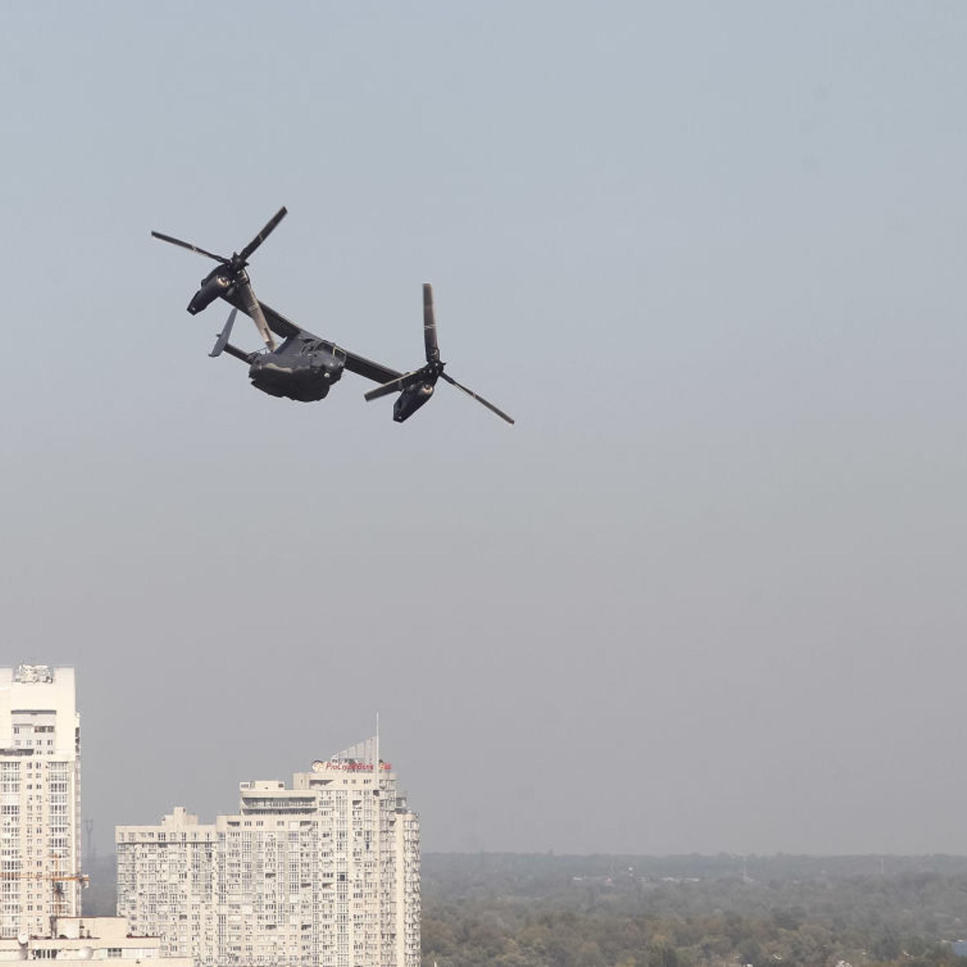 A CV-22B Osprey tilt-rotor military aircraft of the U.S. Air