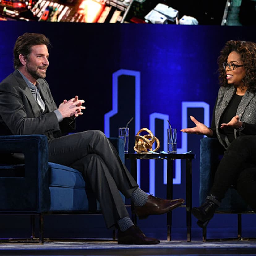 Bradley Cooper and Oprah Winfrey speak onstage during Oprah's SuperSoul Conversations at PlayStation Theater on February 05, 2019 in New York City.