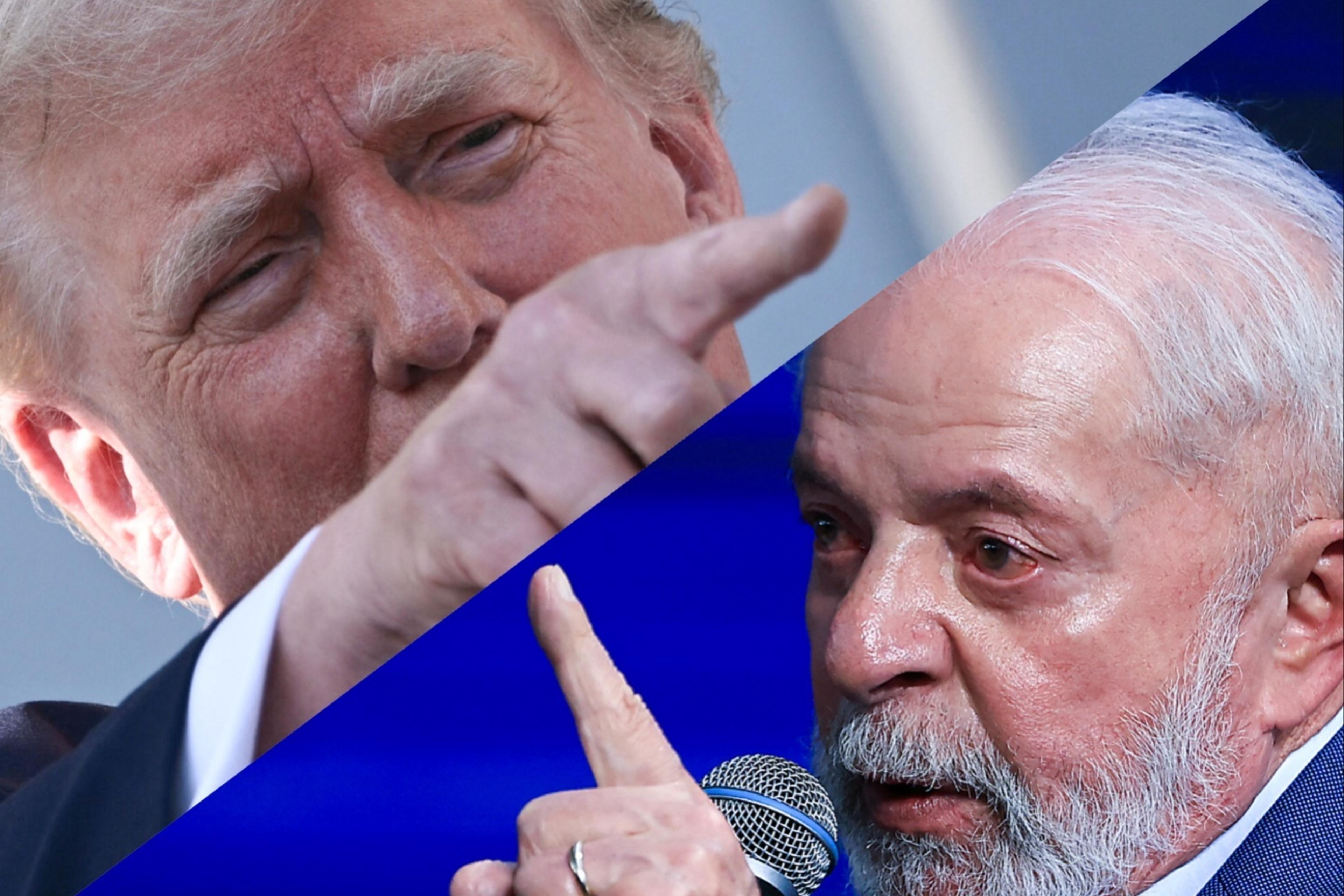 Upper left: U.S. resident Donald Trump at the White House on July 4, 2025. Lower right: Brazil President Luis Inácio Lula da Silva in Rio de Janeiro, Brazil on April 2, 2024.