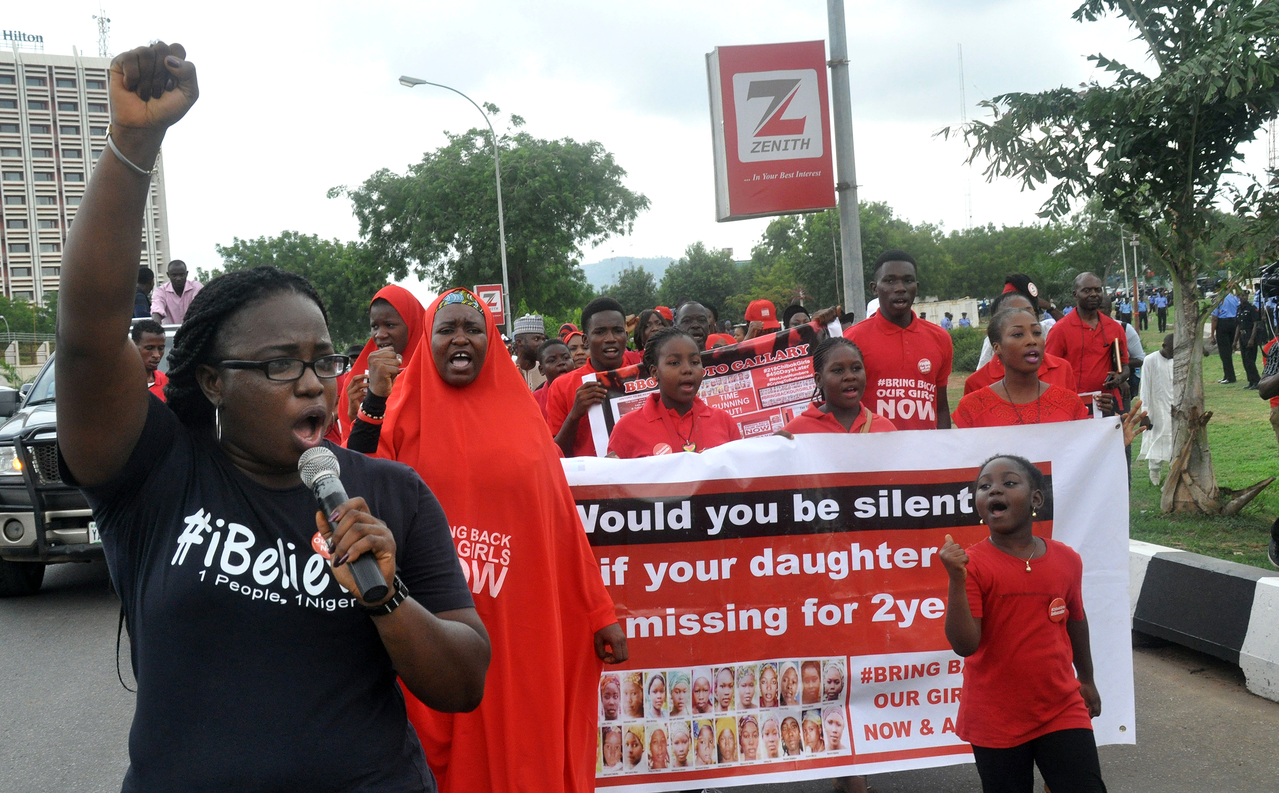 People march during a protest calling on the government to rescue the kidnapped girls of the government secondary school who were abducted two years ago, in Abuja, Nigeria on April 14, 2016.