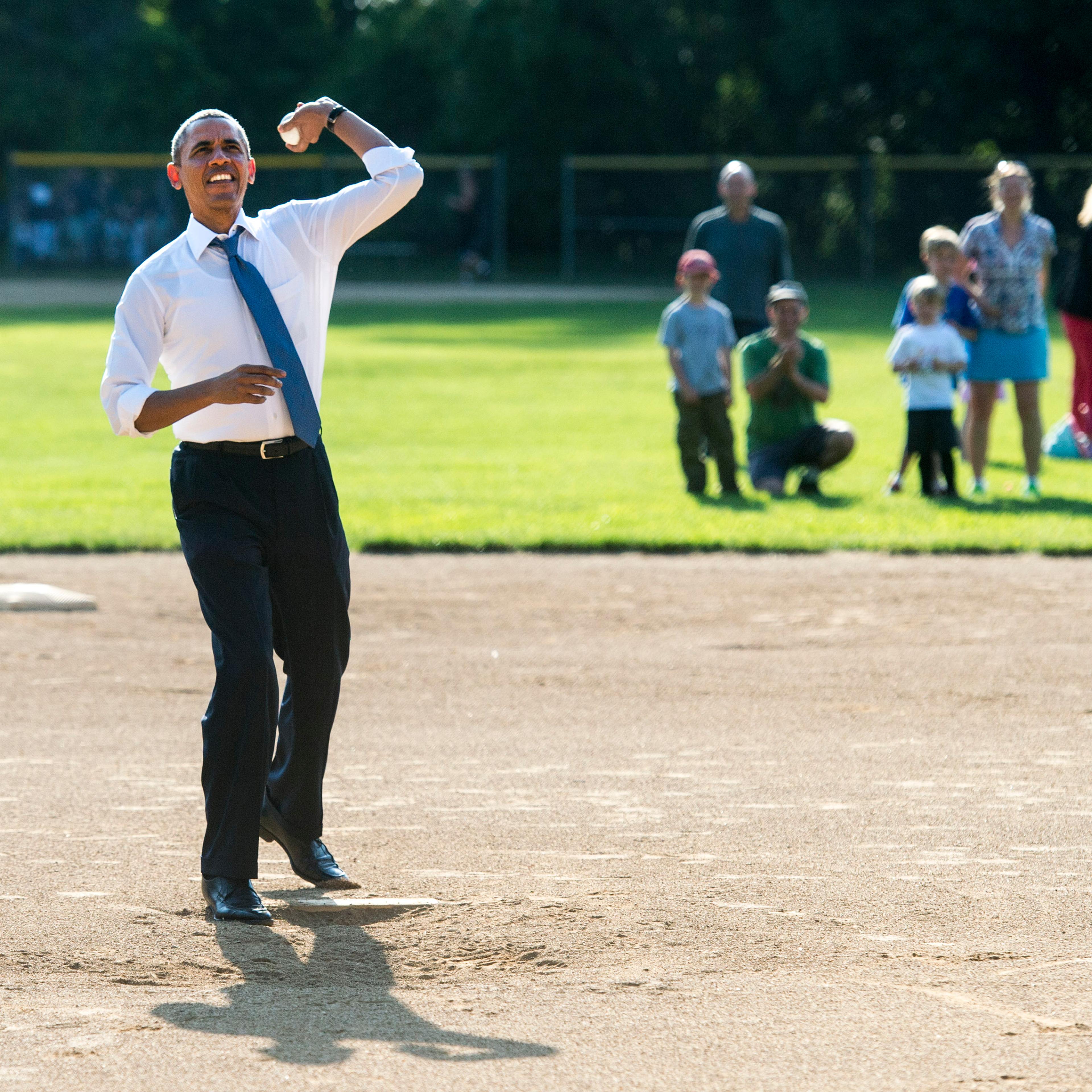 President Barack Obama Visits a Little Leage Baseball Game in Washington, D.C.