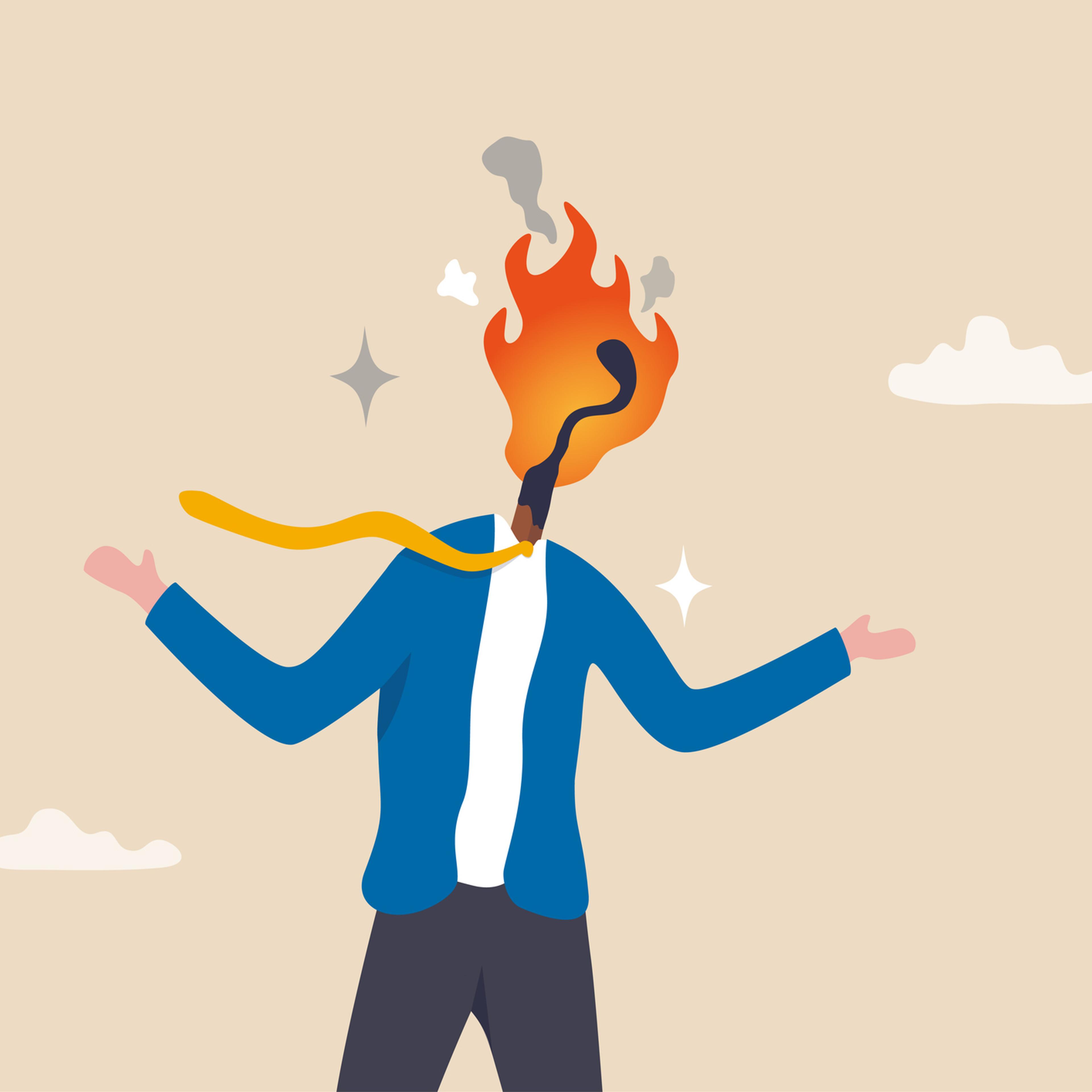 Businessman with burning matchstick head