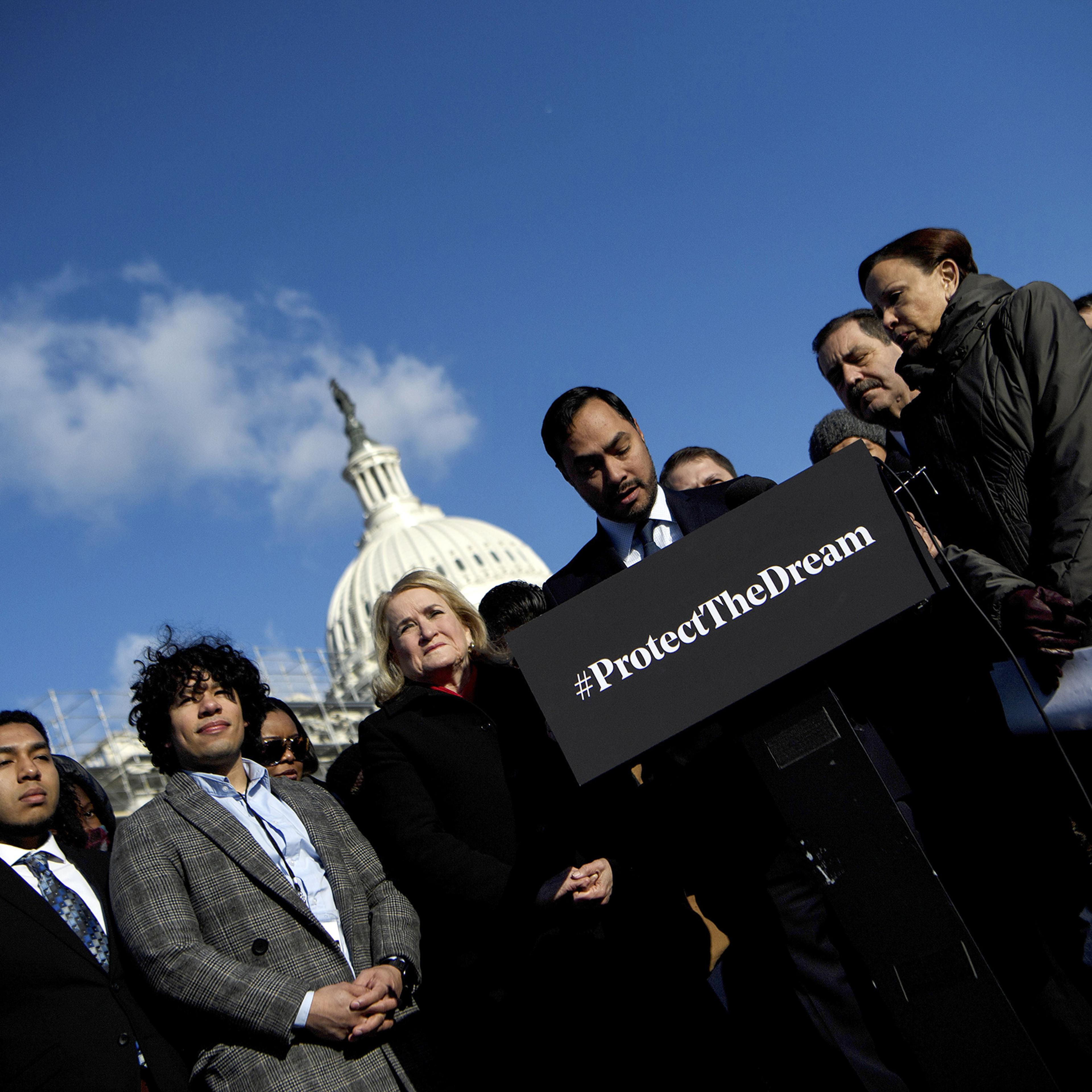 Texas Representative Joaquin Castro and others participate in an event with DACA (Deferred Action for Childhood Arrivals), TPS (Temporary Protected Status), and DED (Deferred Enforced Departure) recipients on March 6 in Washington, DC.