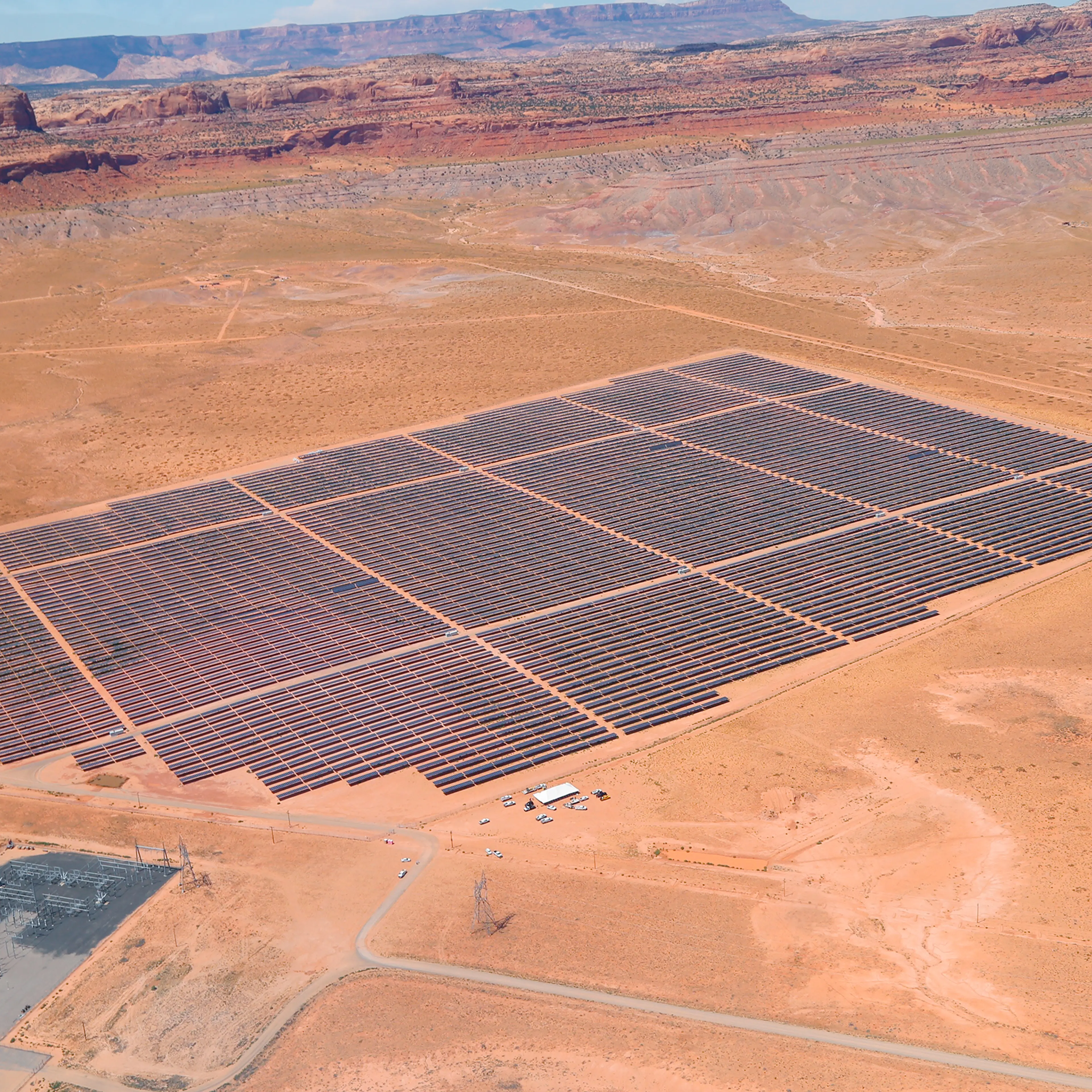 A solar facility on Navajo Nation land along the Arizona-Utah border