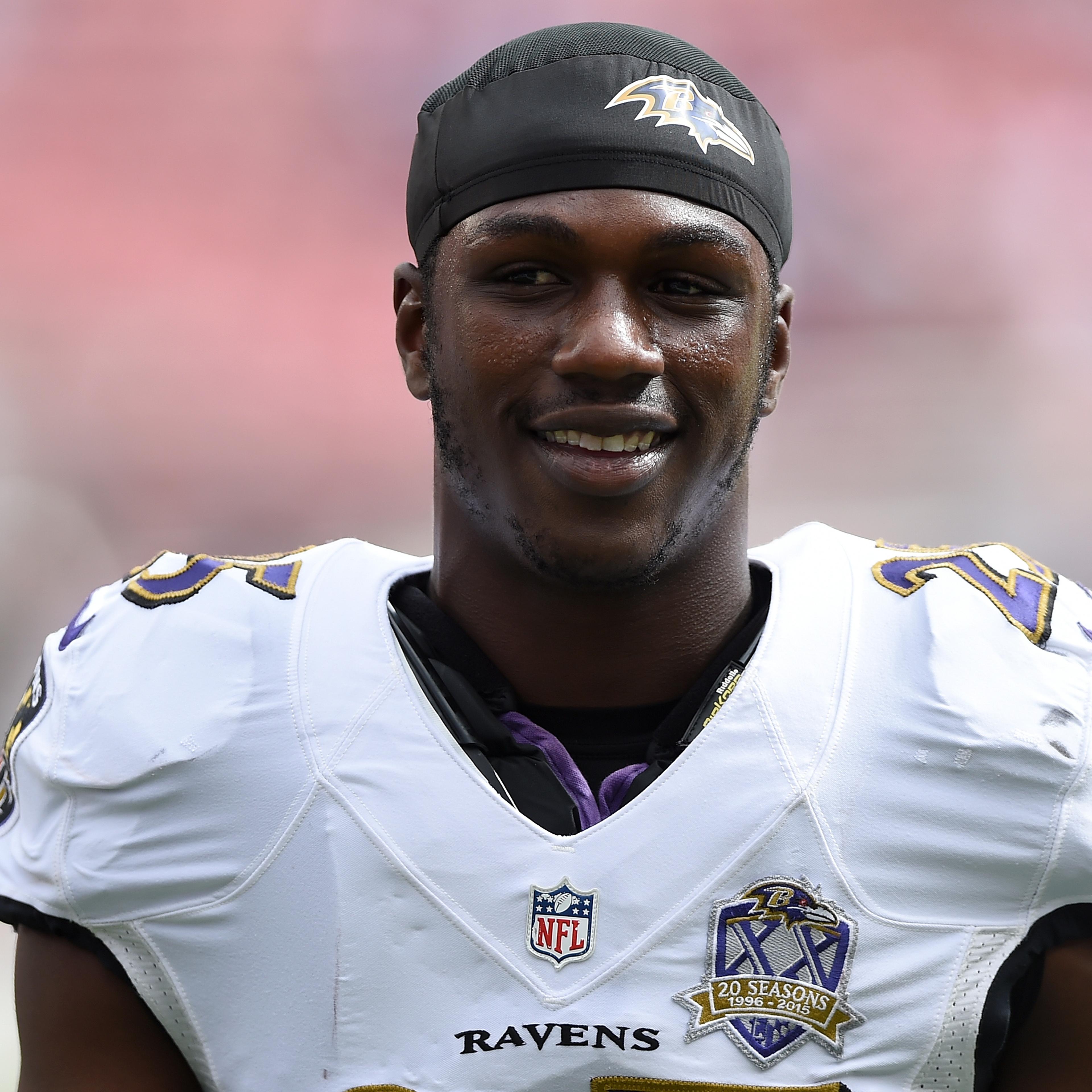 Tray Walker #25 of the Baltimore Ravens looks on during pre-game warm ups prior to playing the San Francisco 49ers in an NFL game at Levi's Stadium on October 18, 2015 in Santa Clara, California.