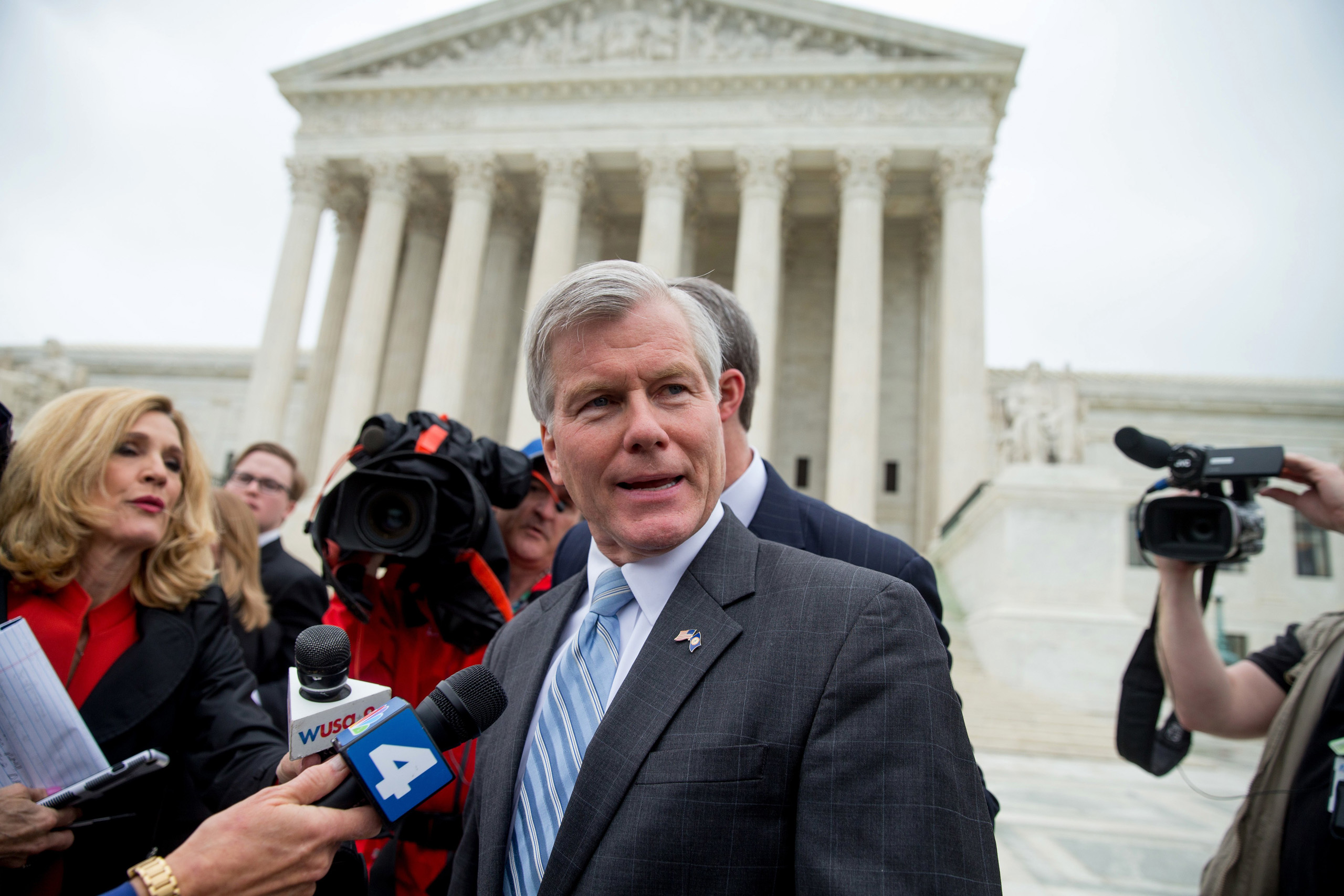 Former Virginia Gov. Bob McDonnell speaks outside the Supreme Court in Washington, D.C. on April 27, 2016.