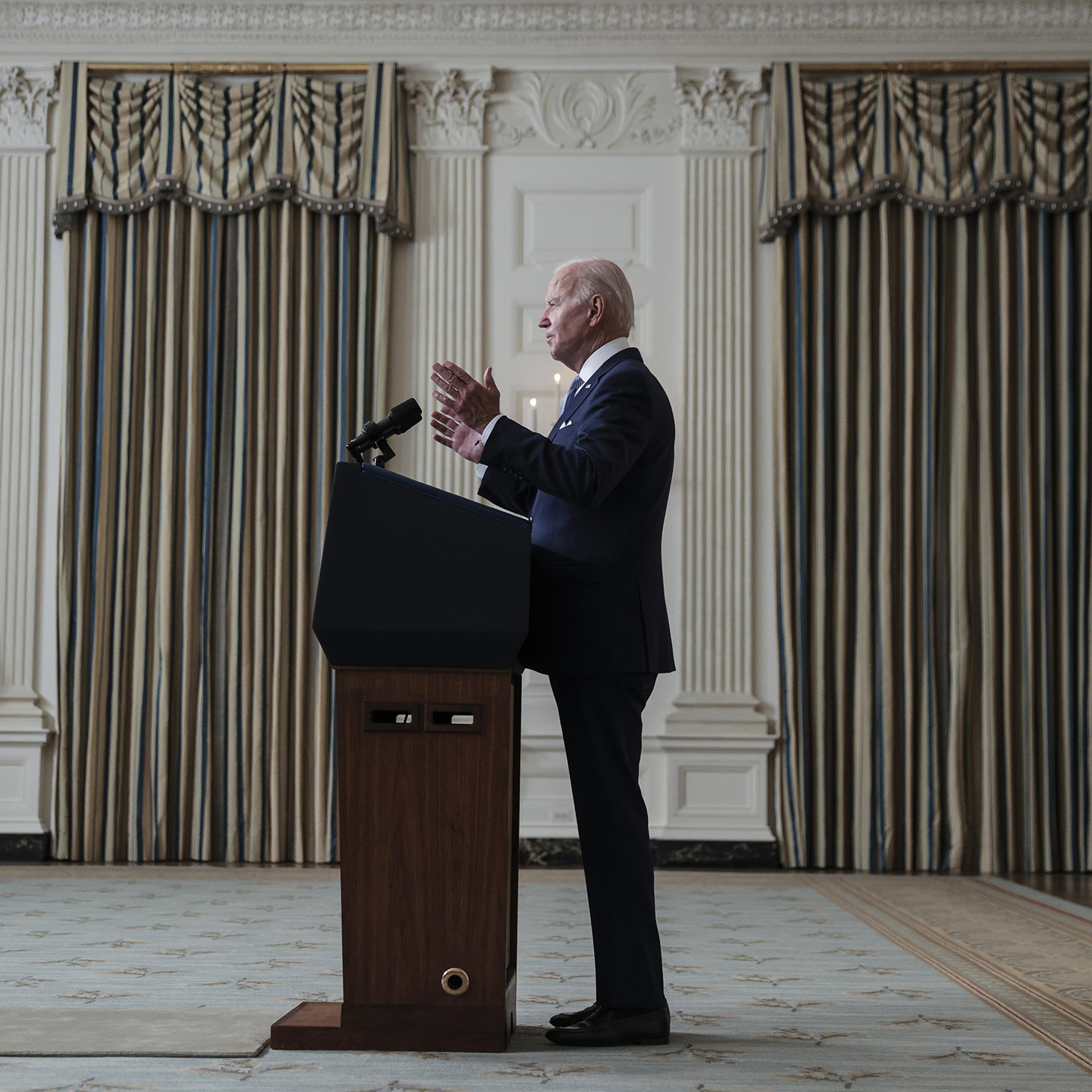 U.S. President Joe Biden speaks on the Inflation Reduction Act Of 2022 in the State Dining Room of the White House in Washington, D.C., US, on Thursday, July 28, 2022.