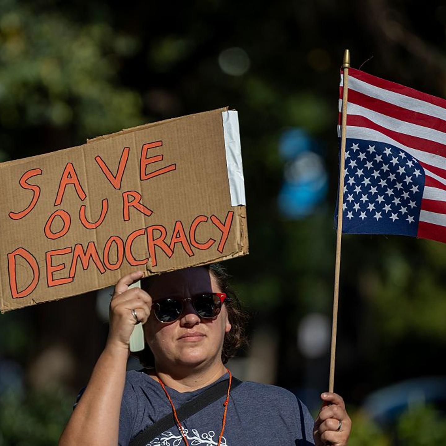Protesters gather at Dupont Circle after the morning press conference by President Trump in Washington, D.C. on on Aug. 11, 2025.