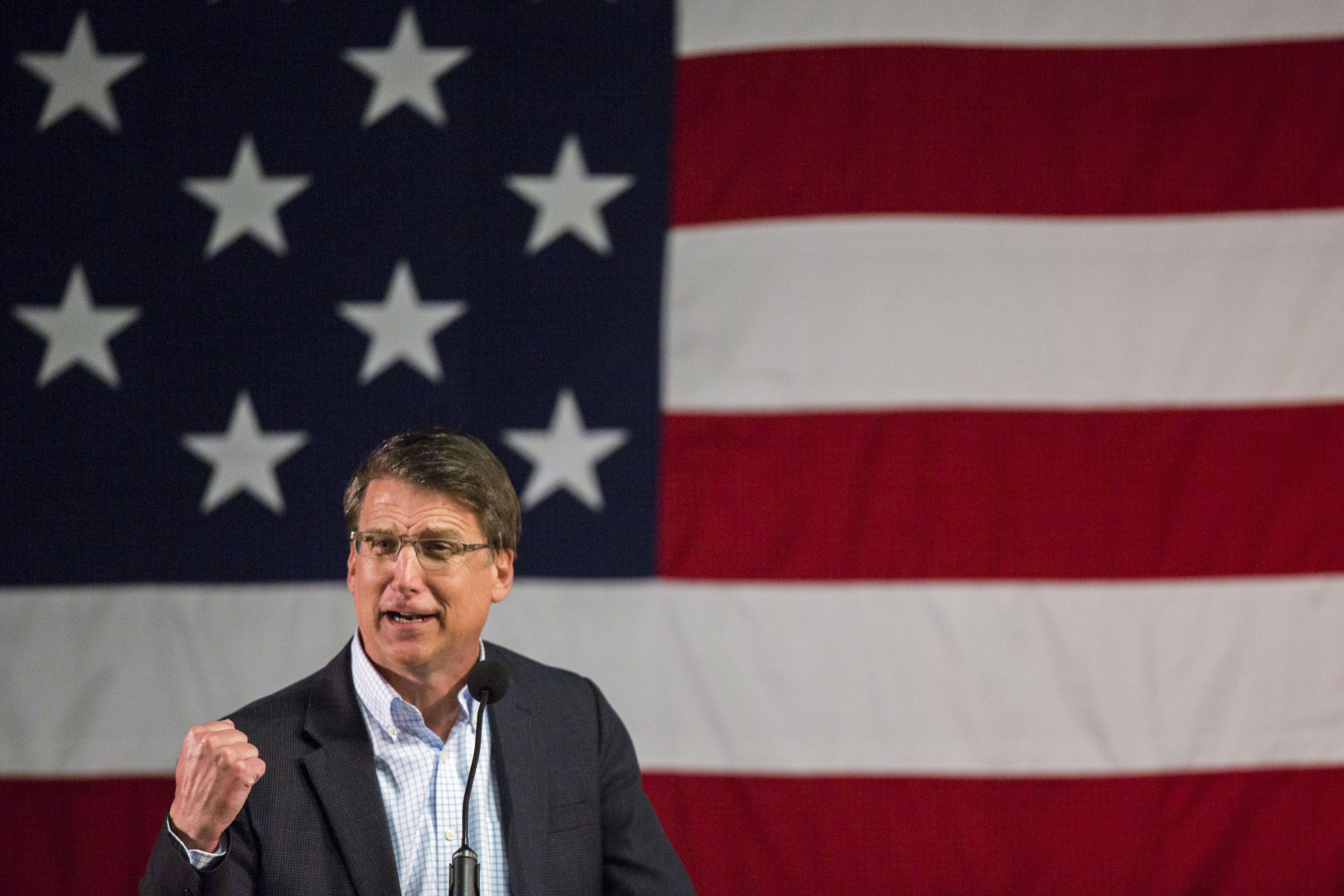 North Carolina Gov. Pat McCrory speaks at the Wake County Republican Party 2016 County Convention at the N.C. State Fairgrounds, in Raleigh, N.C., Tuesday, March 8, 2016.