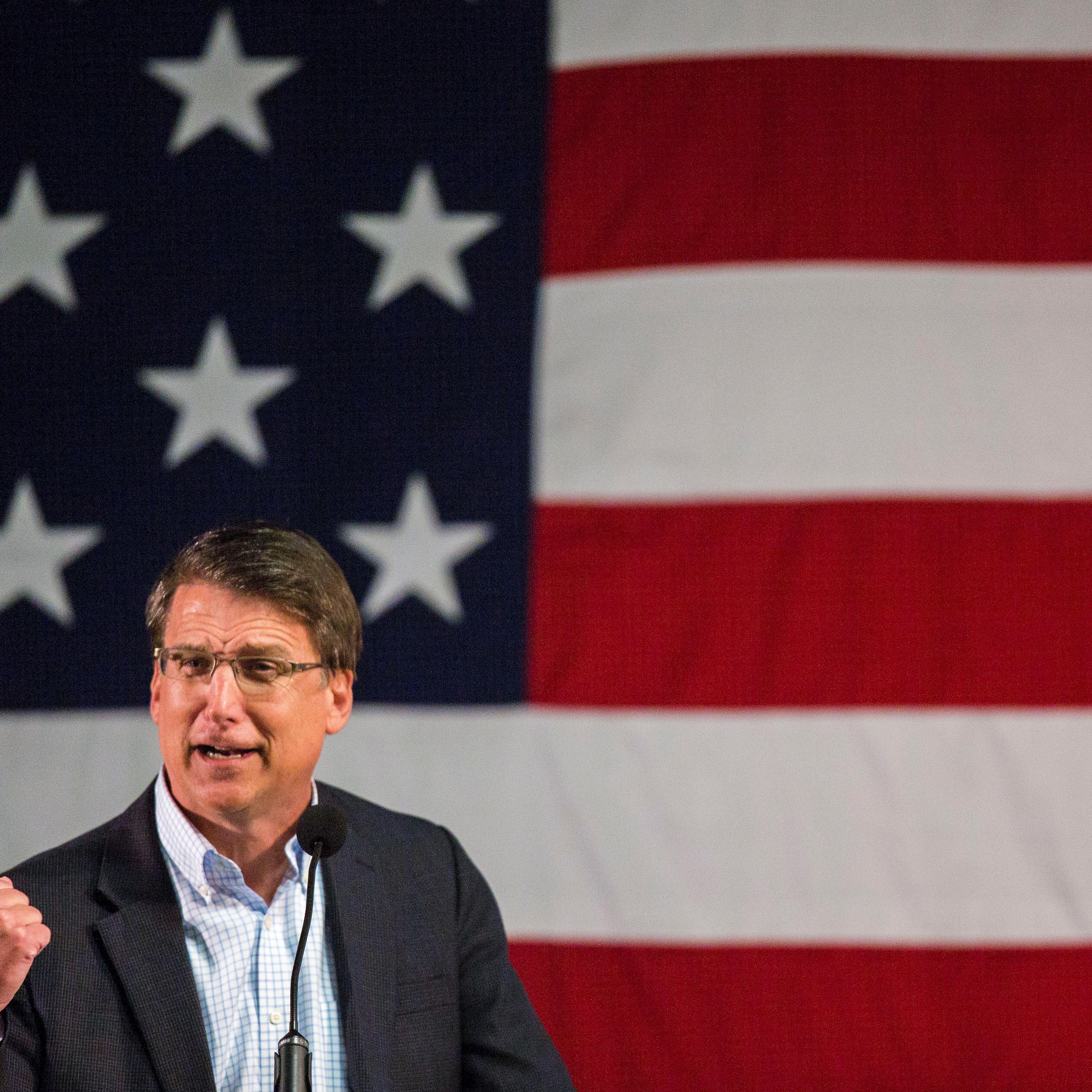 North Carolina Gov. Pat McCrory speaks at the Wake County Republican Party 2016 County Convention at the N.C. State Fairgrounds, in Raleigh, N.C., Tuesday, March 8, 2016.