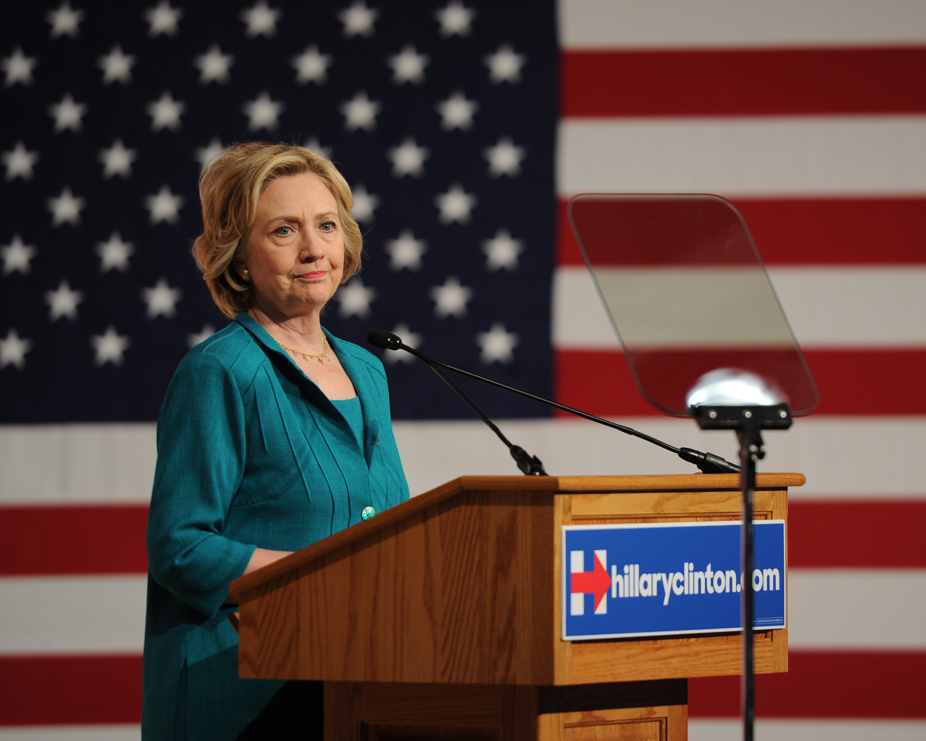 Former First Lady and Secretary Of State Hillary Rodham Clinton speaks during a campaign stop at Florida International University on July 31, 2015 in Miami.