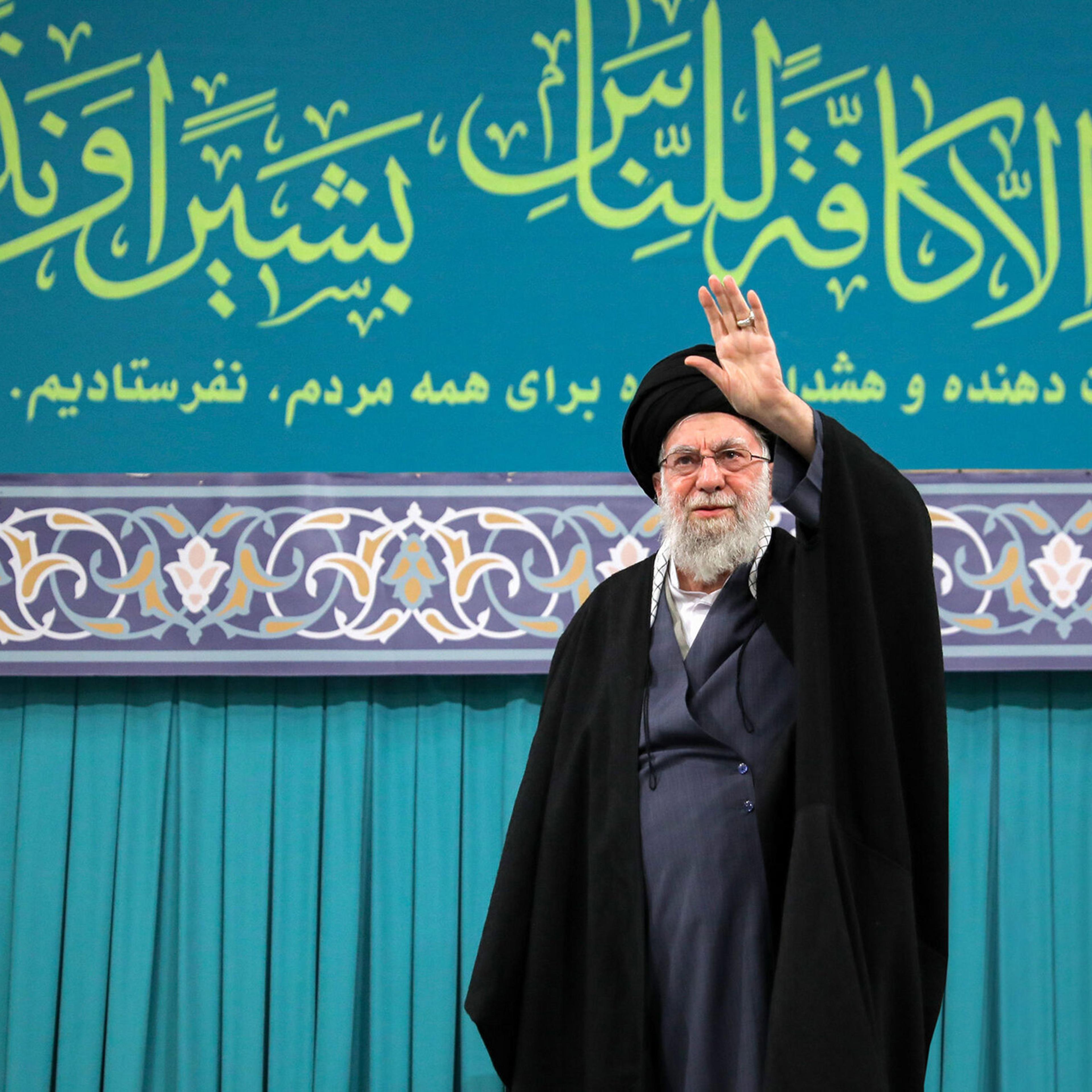 Iran's Supreme Leader Ali Khamenei greets the crowd as he attends a program held in Tehran on Jan. 17, 2026.