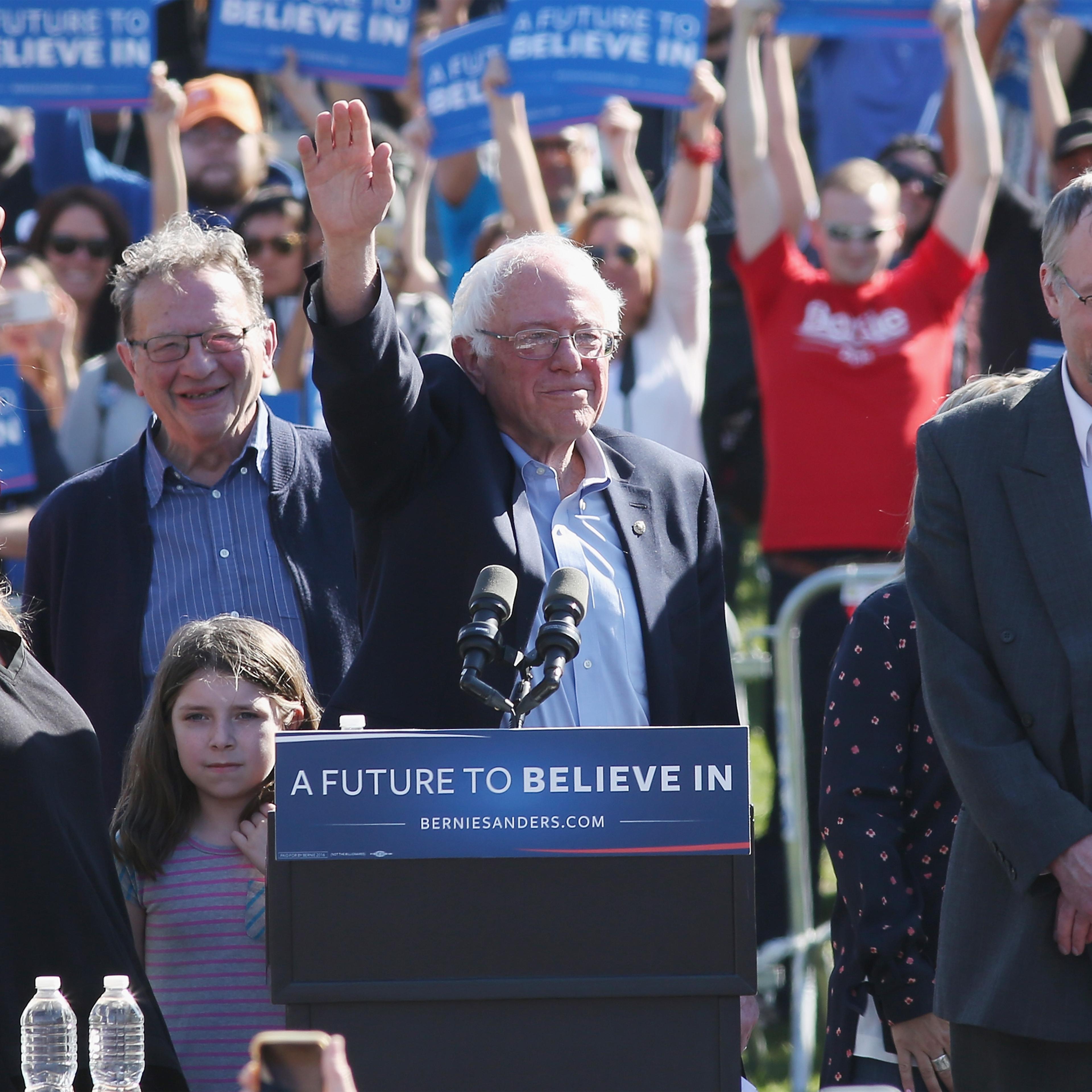 Jane Sanders (L), Democratic presidential candidate U.S Senator, Bernie Sanders (C), Levi Sanders (R) attend, "A Future To Believe In" GOTV rally concert at Prospect Park on April 17, 2016 in New York City.