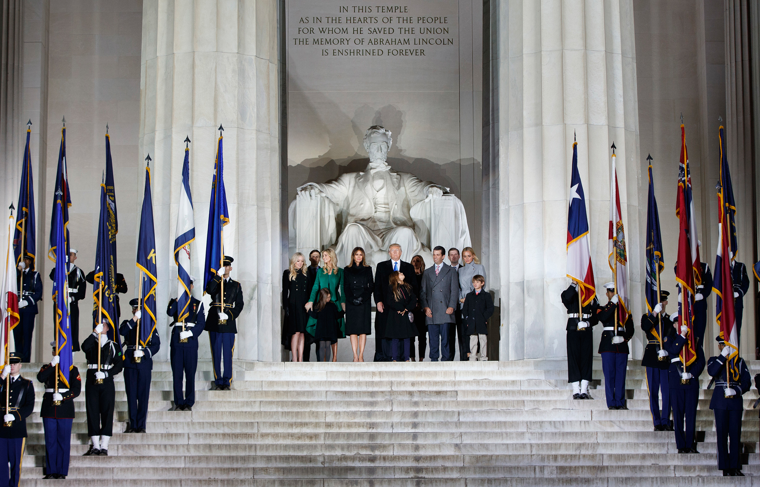 President-elect Donald Trump stands with his family during the "Make America Great Again Welcome Concert" at the Lincoln Memorial, Thursday, Jan. 19, 2017, in Washington. (AP Photo/Evan Vucci)
