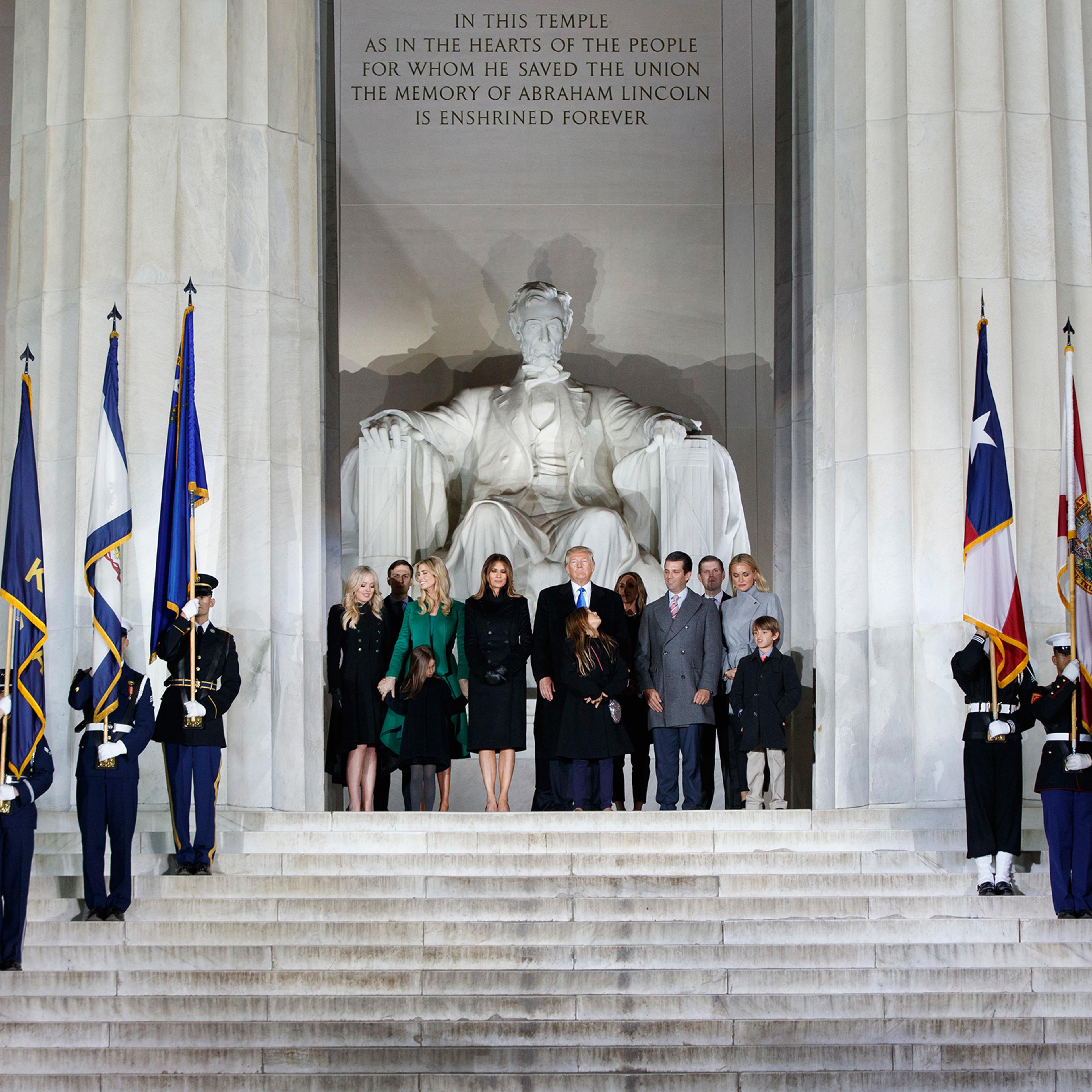 President-elect Donald Trump stands with his family during the "Make America Great Again Welcome Concert" at the Lincoln Memorial, Thursday, Jan. 19, 2017, in Washington. (AP Photo/Evan Vucci)