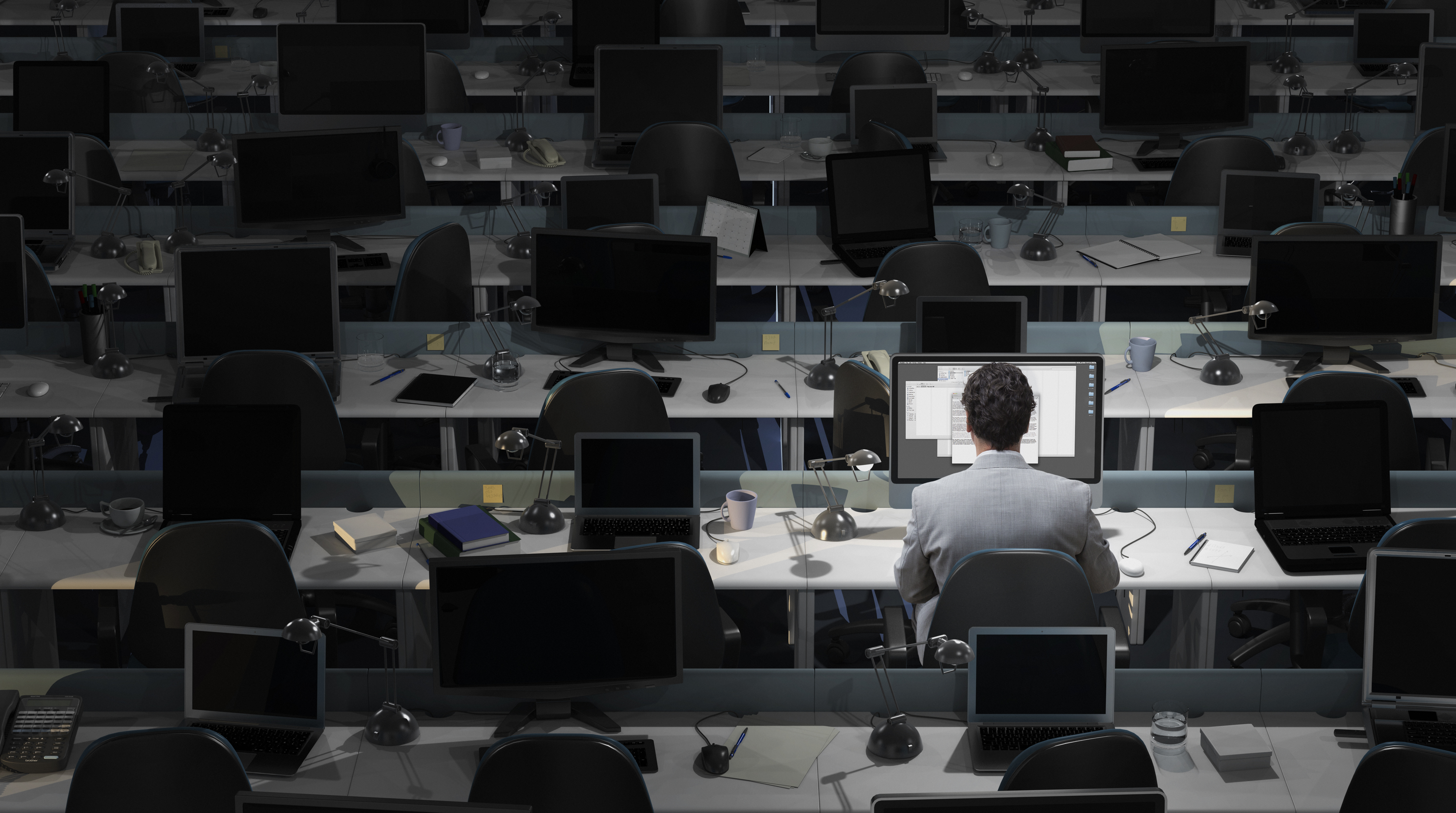 office worker in empty office