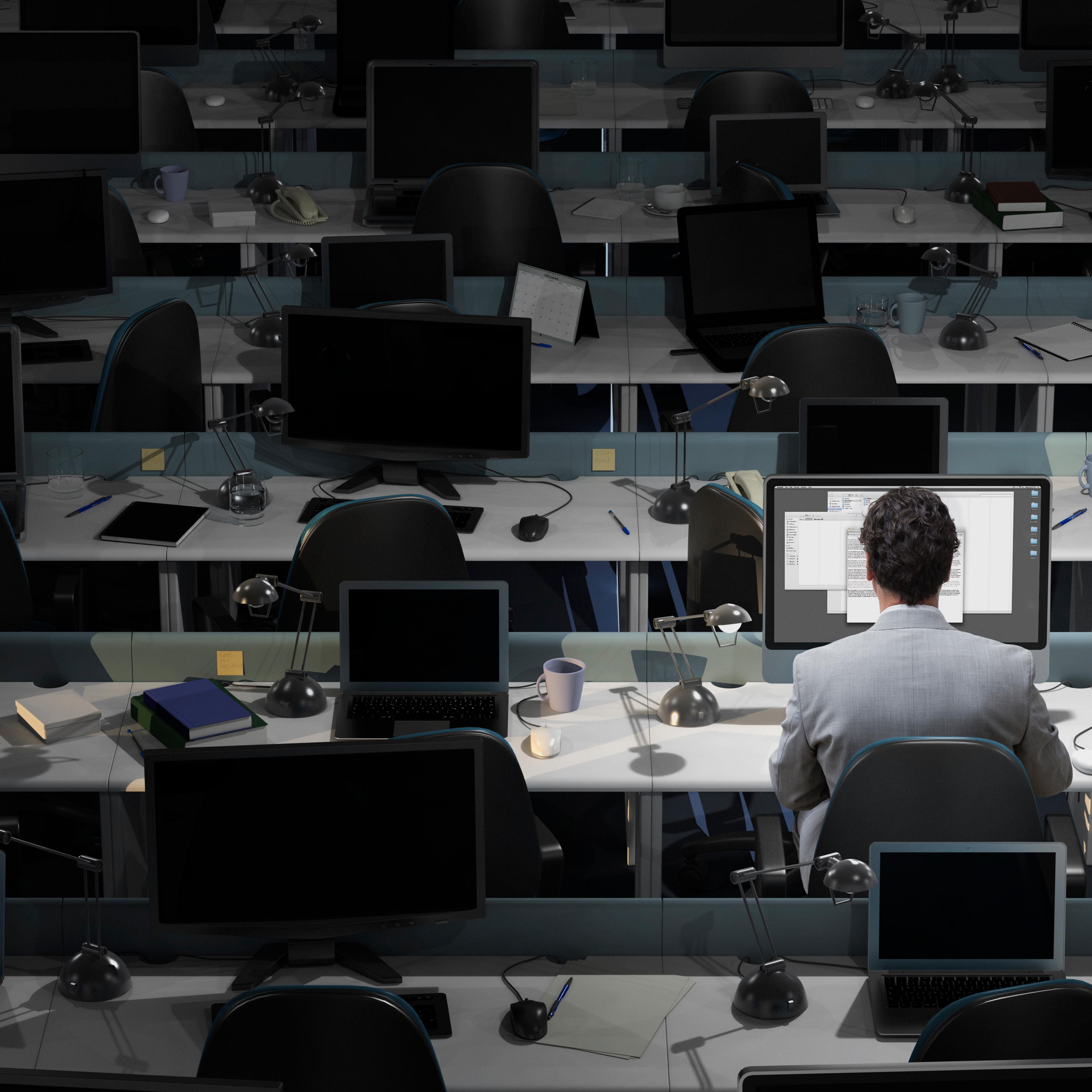 office worker in empty office