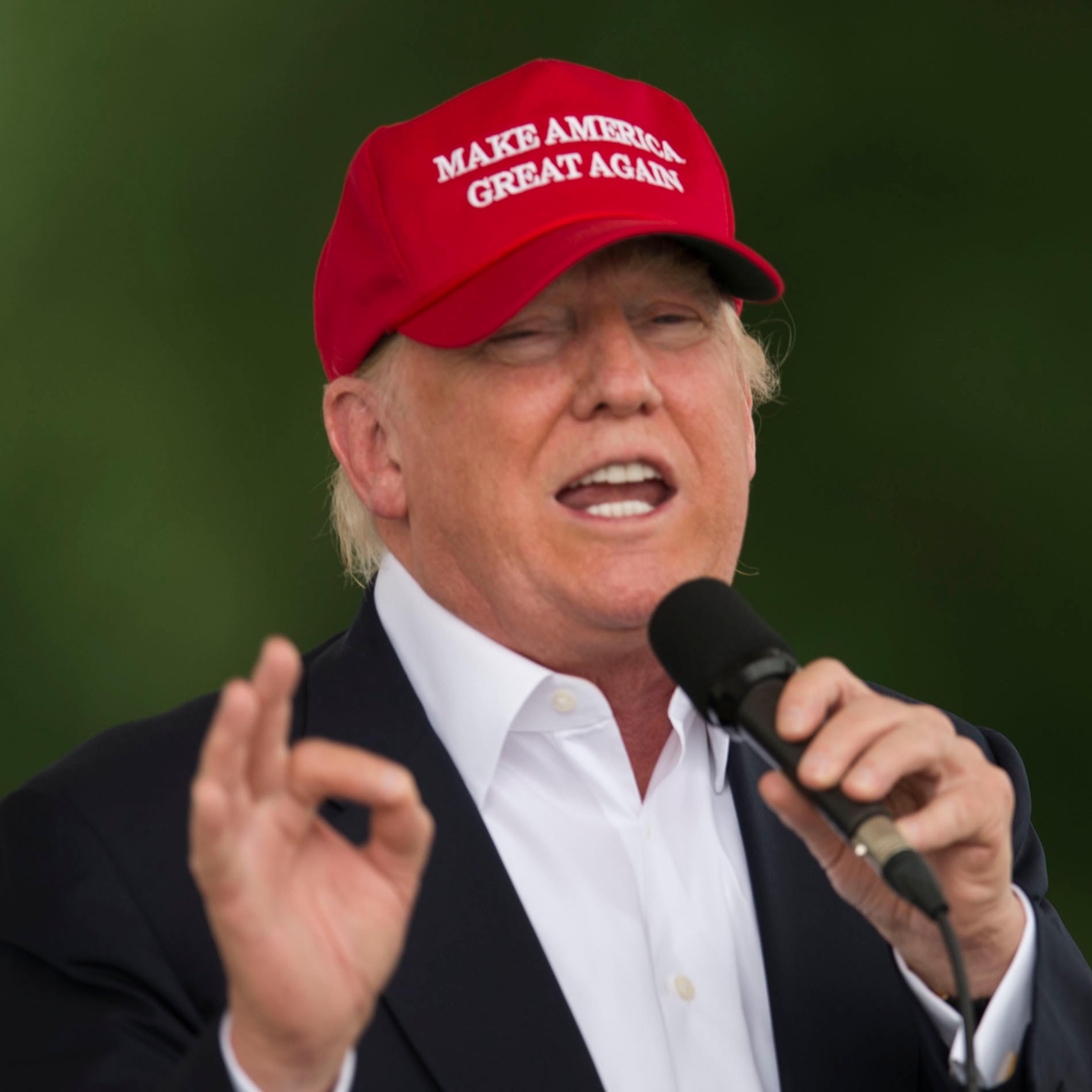 Republican presidential candidate Donald Trump speaks during an event at the annual Rolling Thunder "Ride for Freedom" parade ahead of Memorial Day in Washington, DC, on May 29, 2016.
