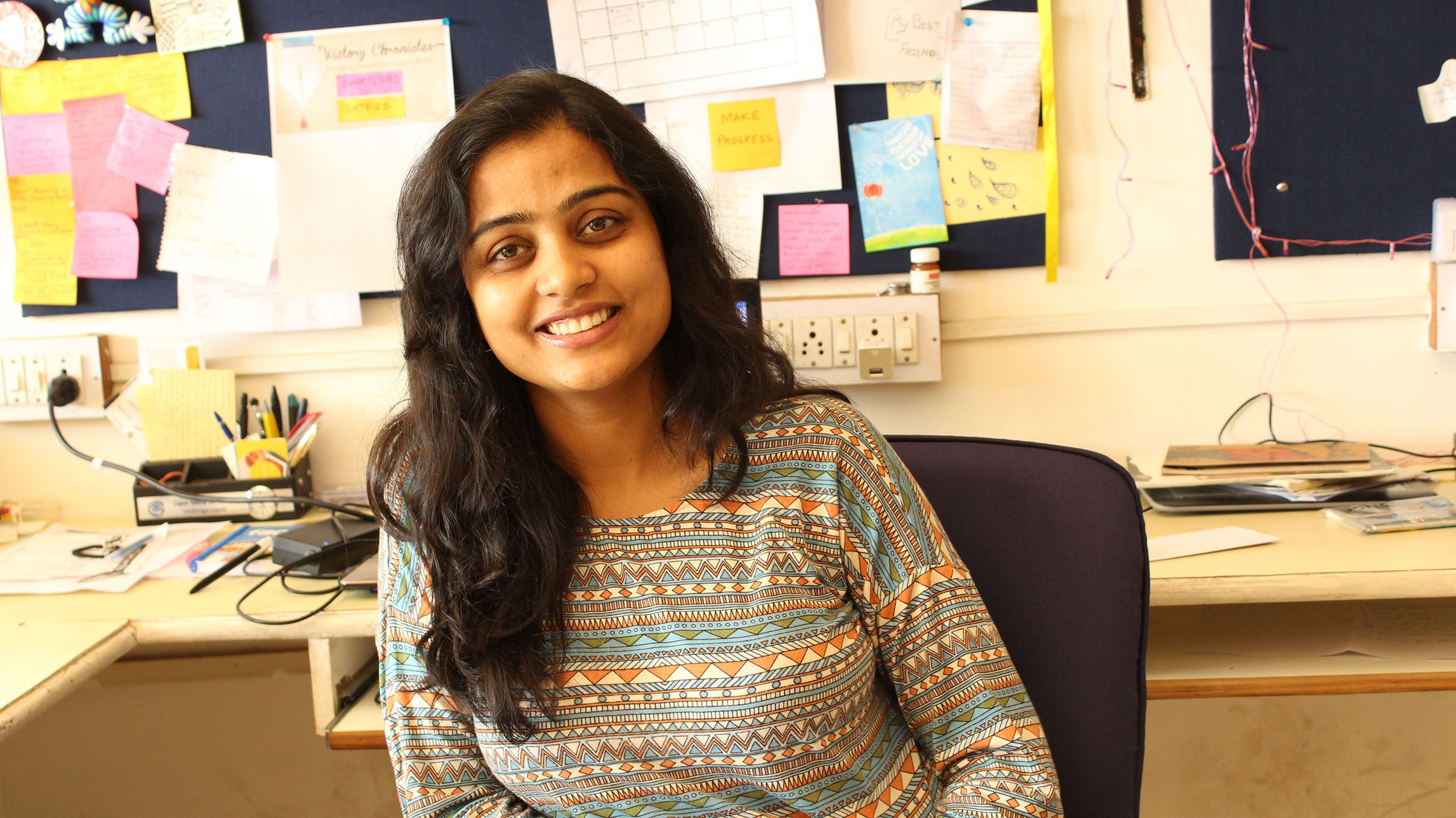 Aditi Gupta, founder of Menstrupedia, poses for a portrait.  The organization's offices are based in Gujarat, India