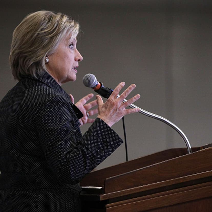 Democratic presidential candidate Hillary Clinton speaks during the Central Iowa Democrats fall barbecue November 15, 2015 at Hansen Agriculture Student Learning Center of Iowa State University in Ames, Iowa.