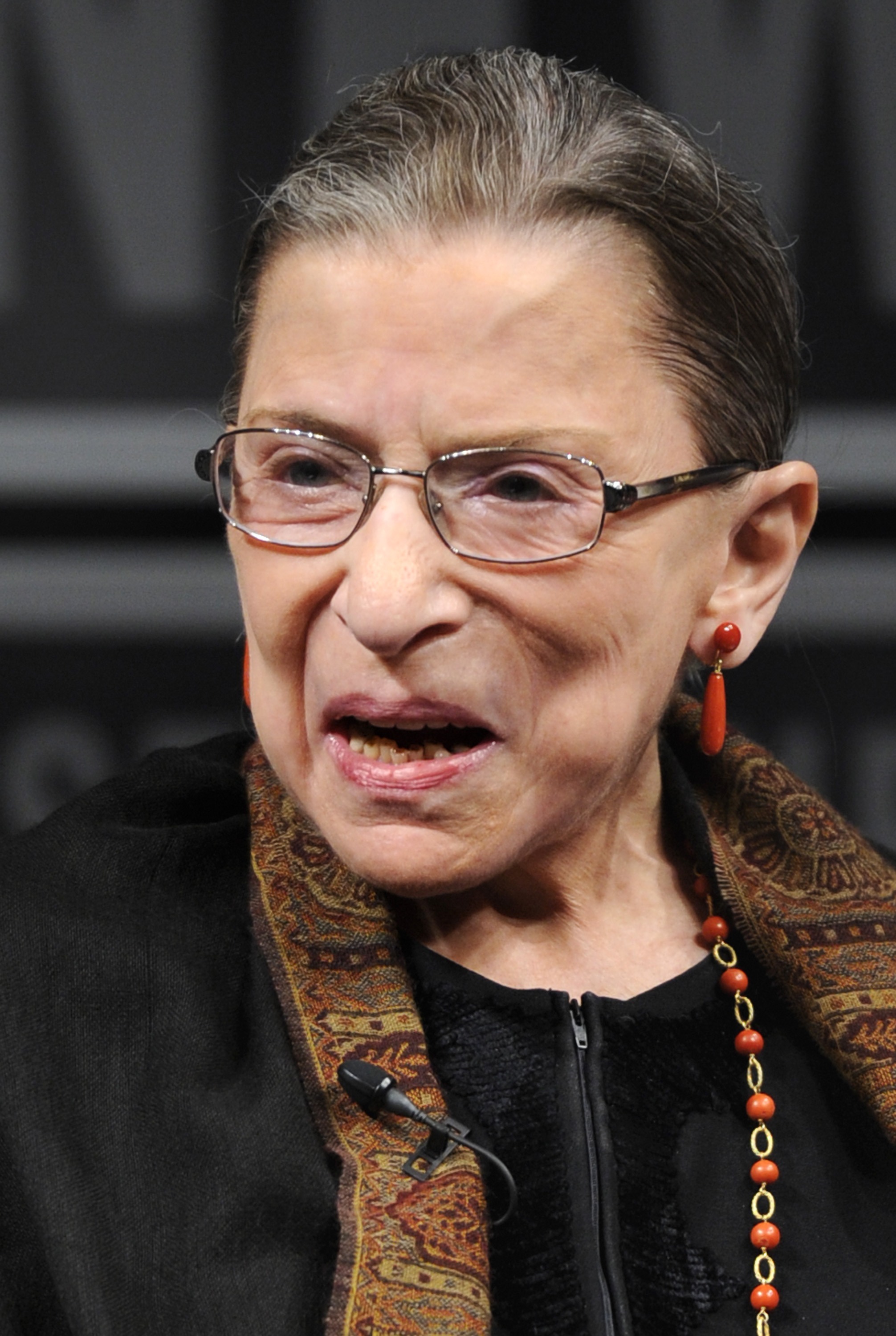 Supreme Court Justice Ruth Bader Ginsburg makes remarks during a forum at the Newseum to mark the 30th anniversary of the first female Justice Sandra Day O'Connor's first term on the Supreme Court in Washington, DC, April 11, 2012.