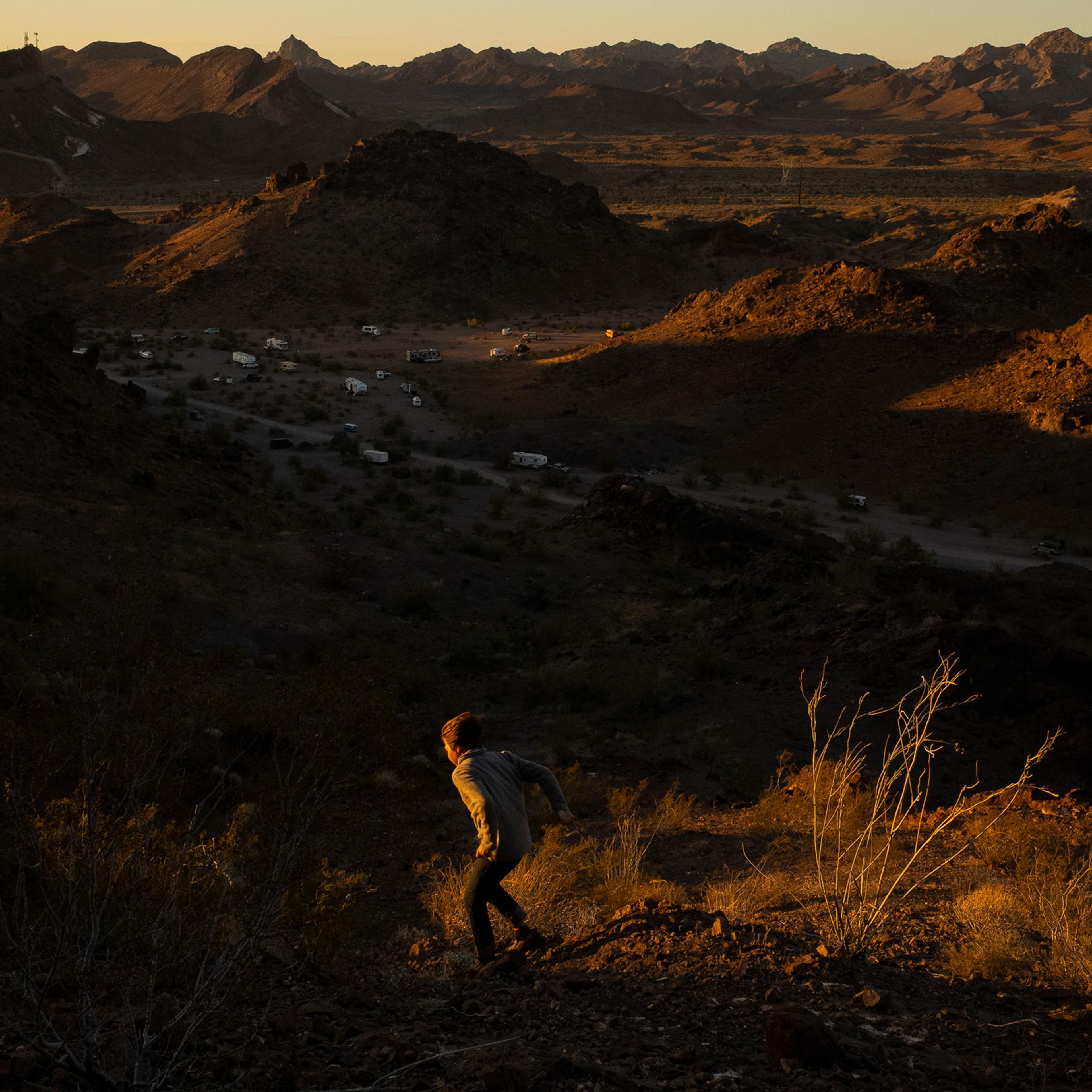 Max hikes above Craggy Wash Campground outside Lake Havasu City, Az. on Feb. 25.