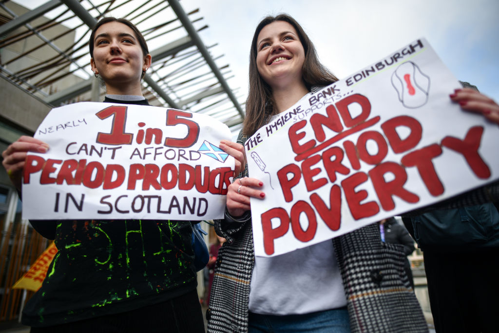 Rally Outside Parliament To Support Free Provision Of Period Products In Scotland