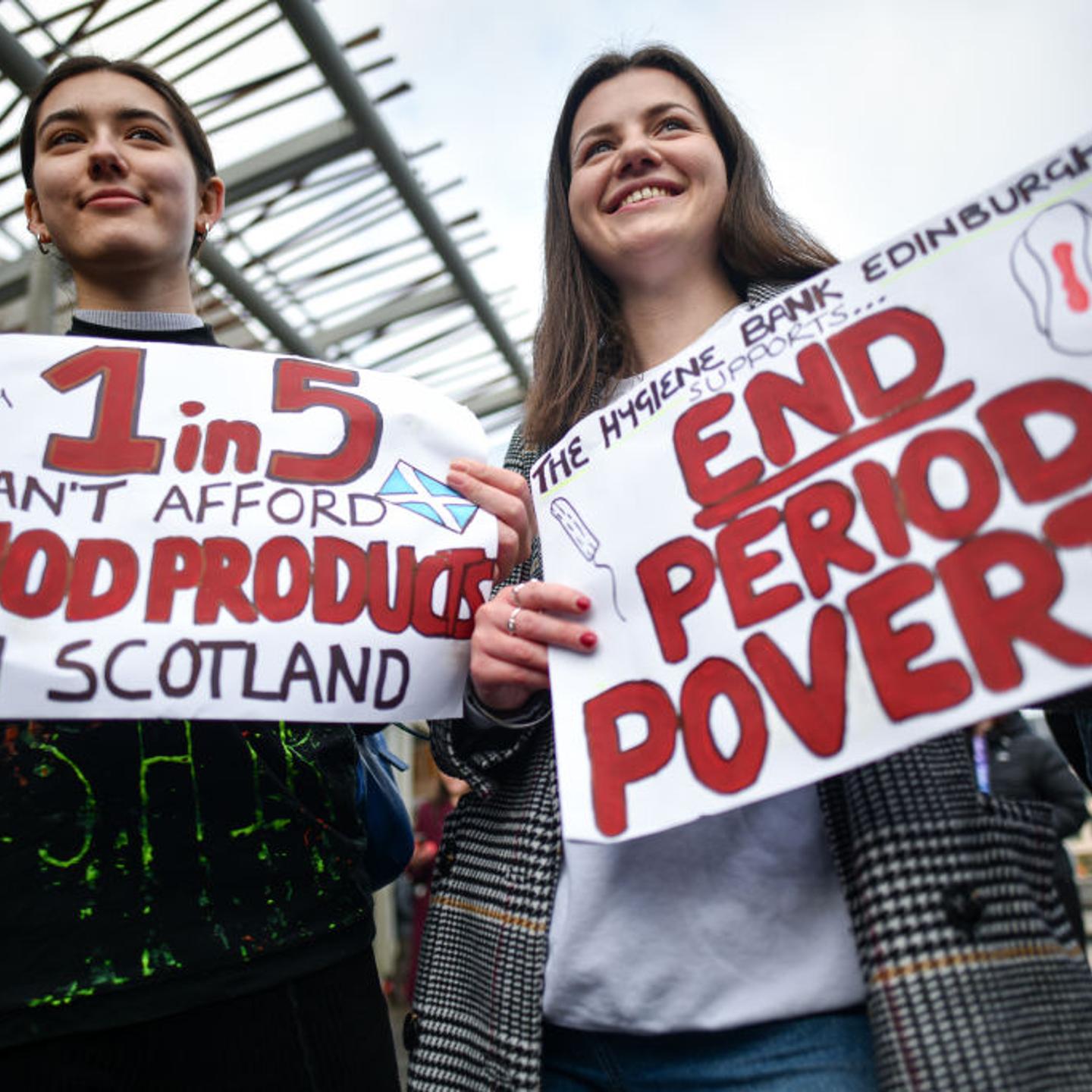 Rally Outside Parliament To Support Free Provision Of Period Products In Scotland