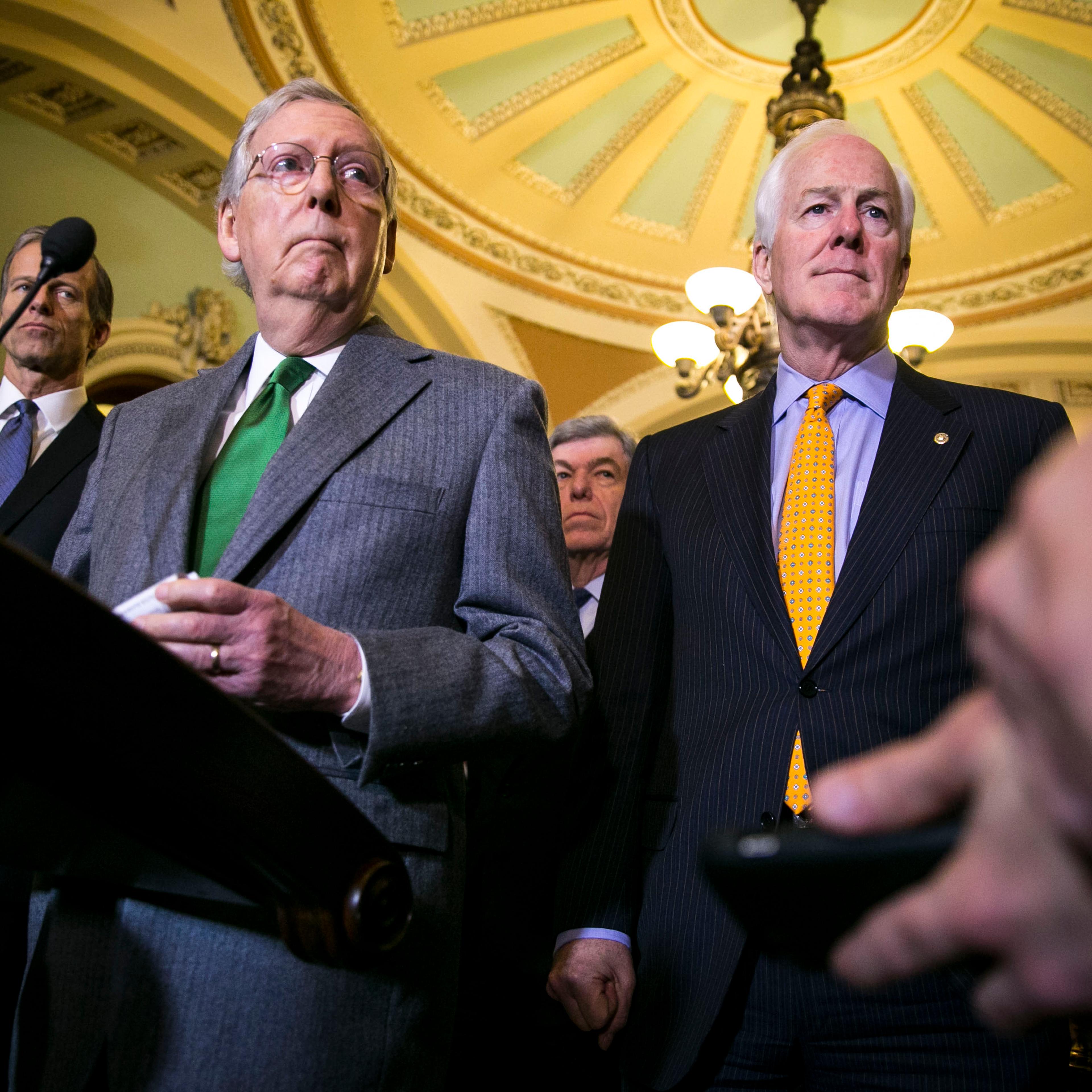 Senate Lawmakers Address The Media After Their Weekly Policy Luncheons