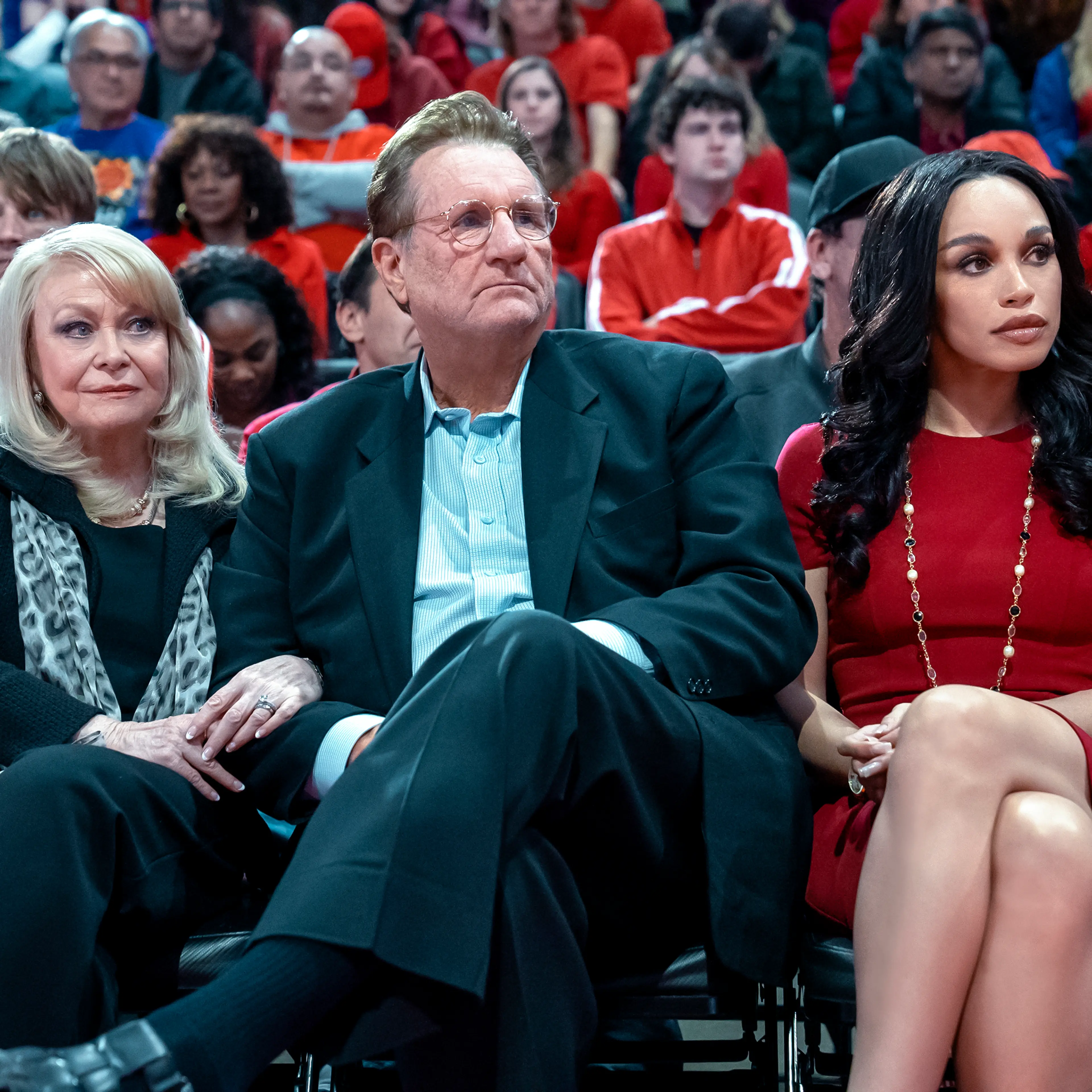 “CLIPPED” -- “White Party” — Season 1, Episode 1 (Airs Tuesday, June 4th) — Pictured: (l-r) Jacki Weaver as Shelley Sterling, Ed O’Neill as Donald Sterling, Cleopatra Coleman as V Stiviano. CR: Kelsey McNeal/FX.