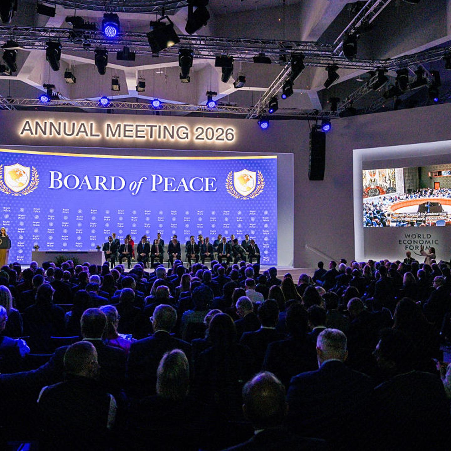 President Donald Trump and other world leaders attend the signing ceremony of the Peace Charter for Gaza at the 56th World Economic Forum in Davos, Switzerland, on Jan. 22, 2026.