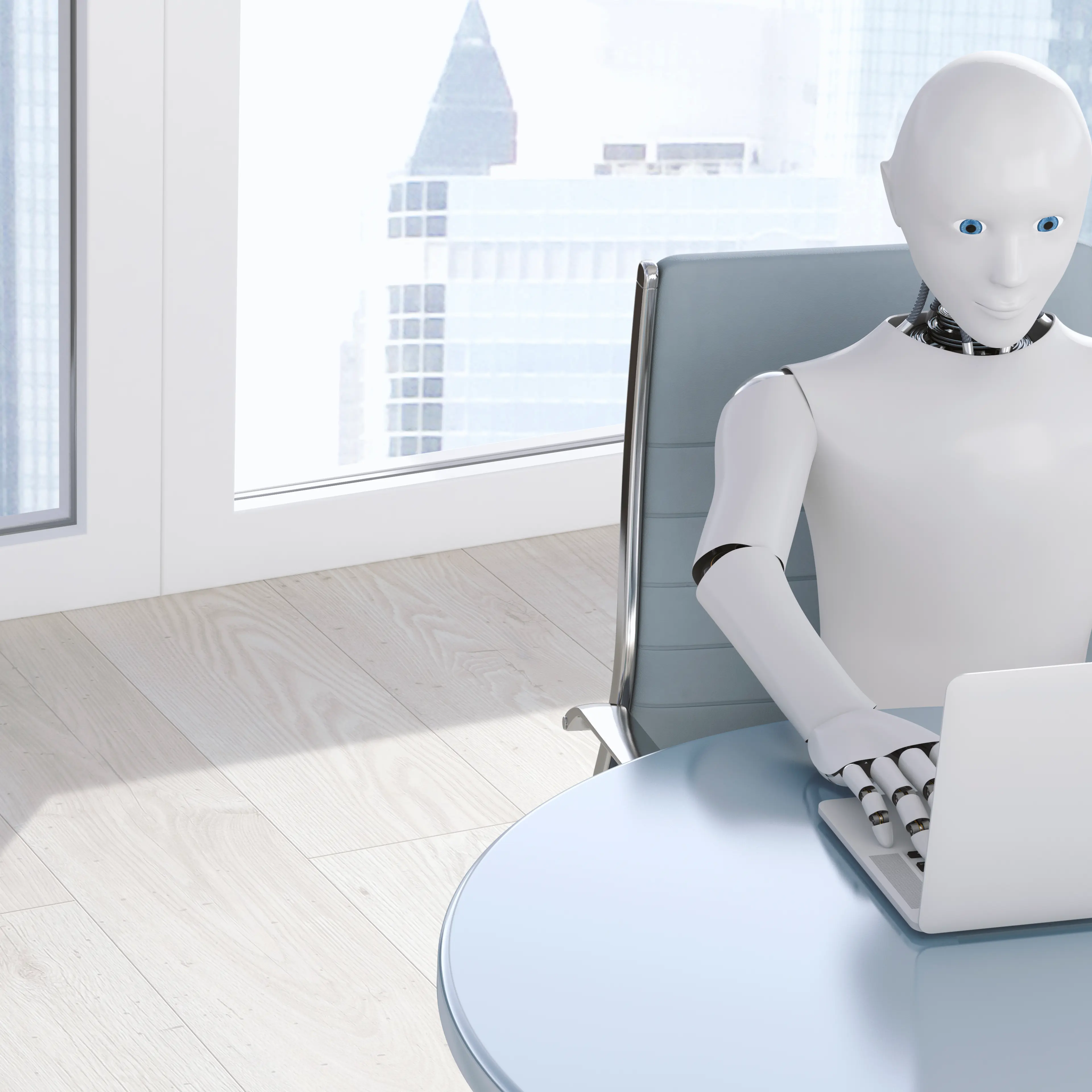 Robot on laptop, 3D Rendering