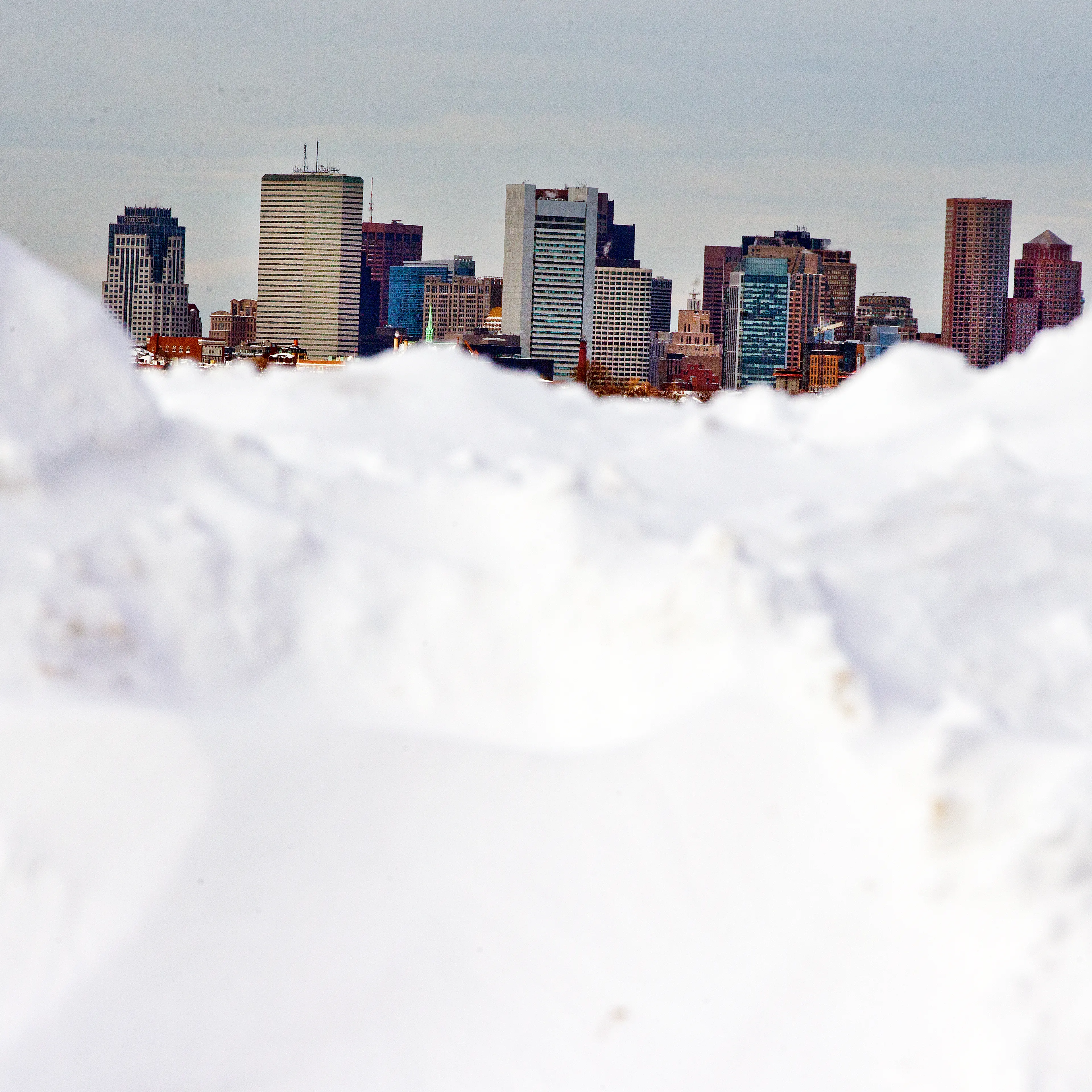 Piles of snow along the streets of Boston.