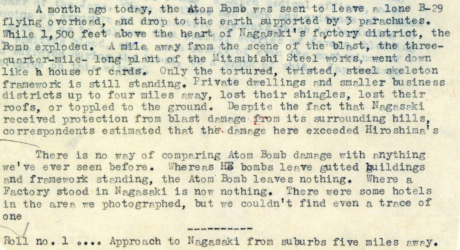 From notes by LIFE's Bernard Hoffman to the magazine's long-time picture editor, Wilson Hicks, in New York, September 1945.