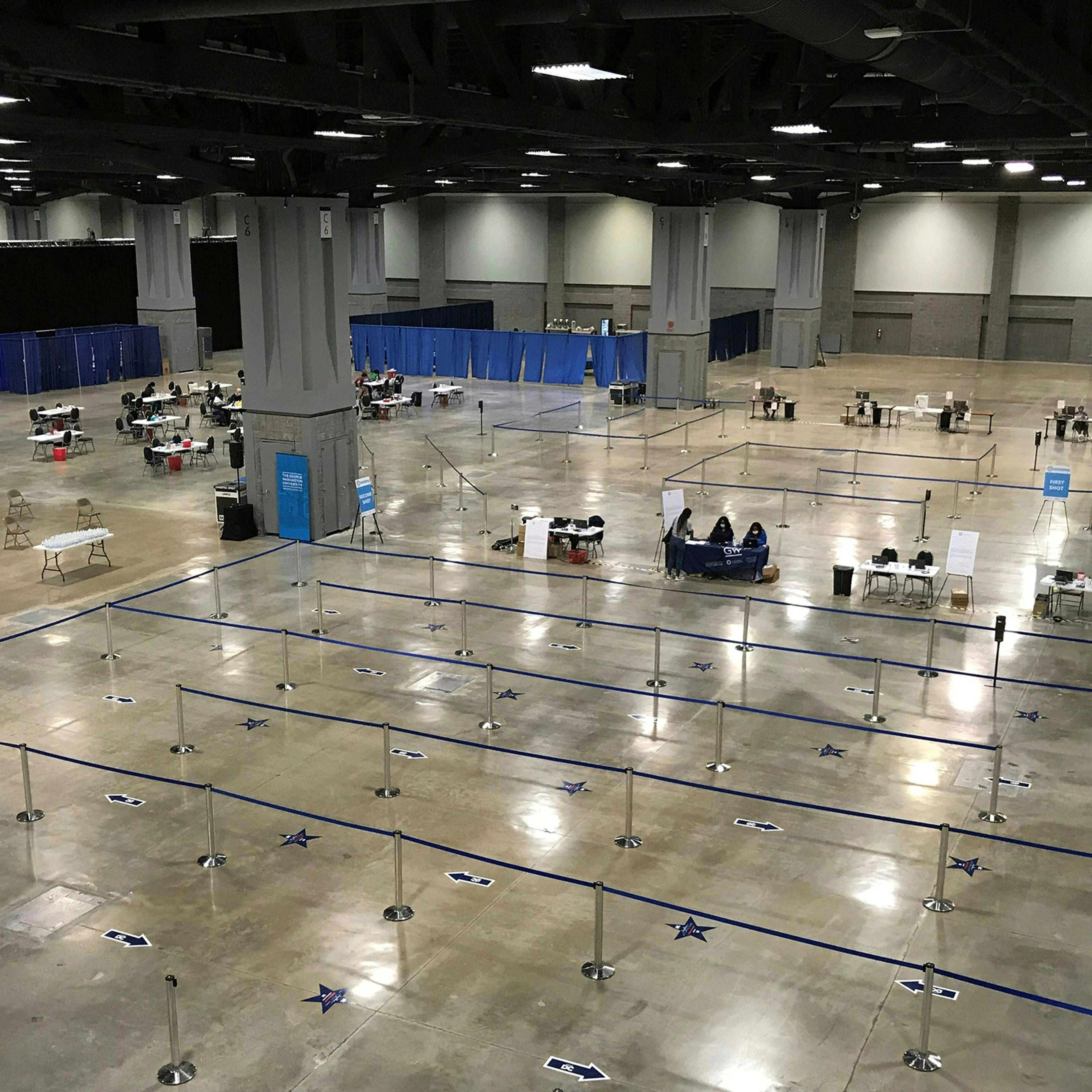 A deserted walk-in Covid-19 mass vaccination site at the Convention Center in downtown Washington, DC on June 1, 2021.