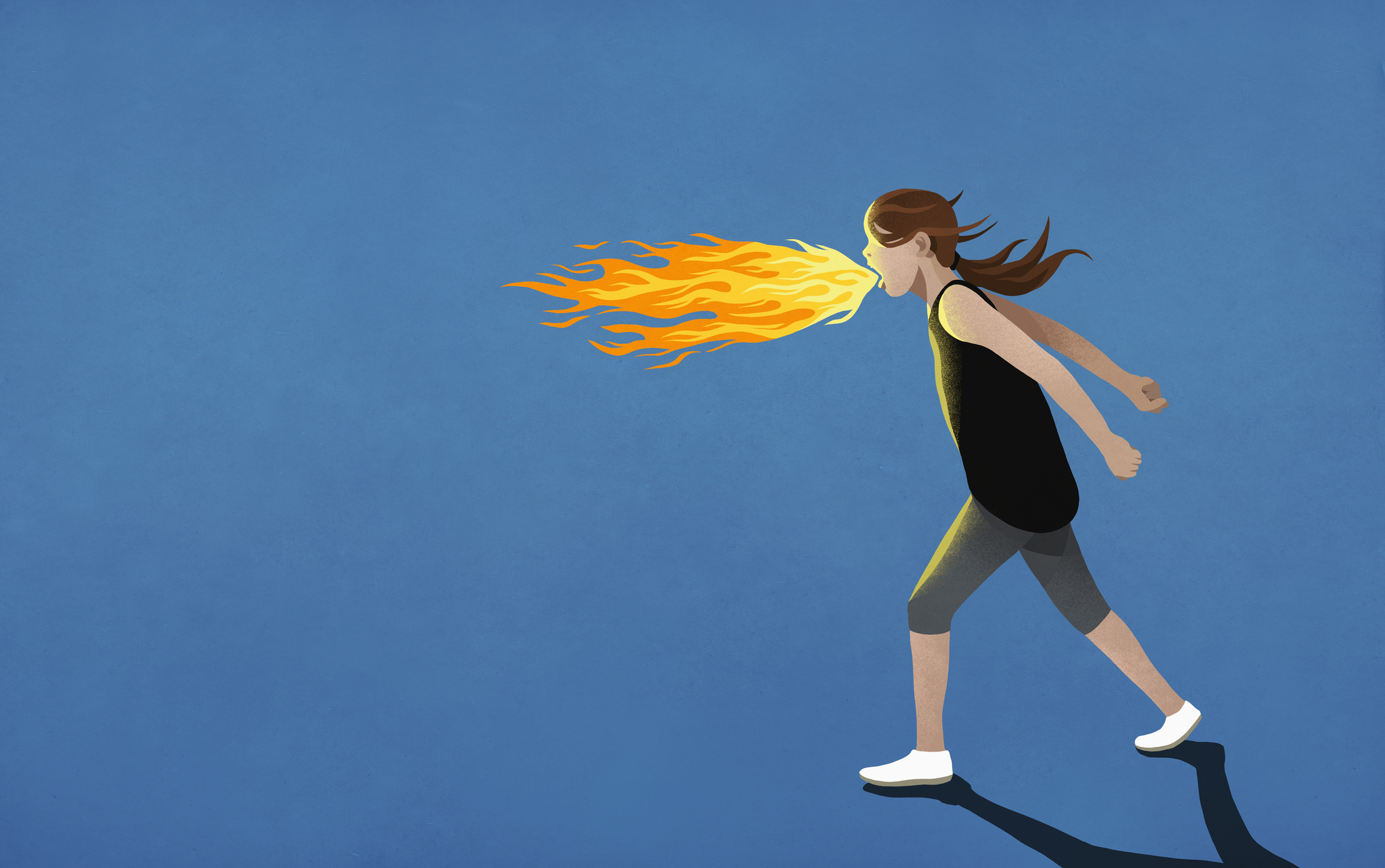 Angry girl breathing fire