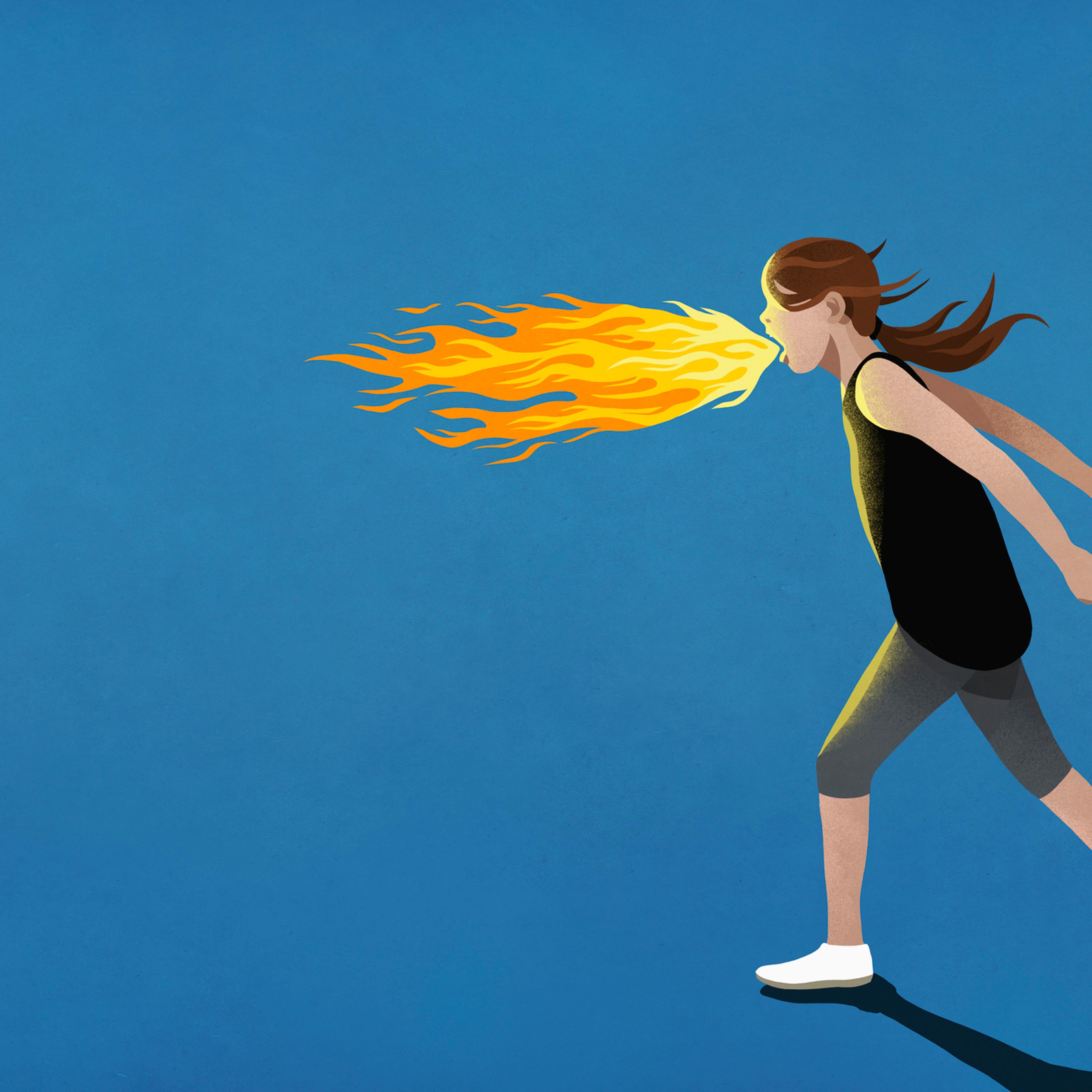 Angry girl breathing fire