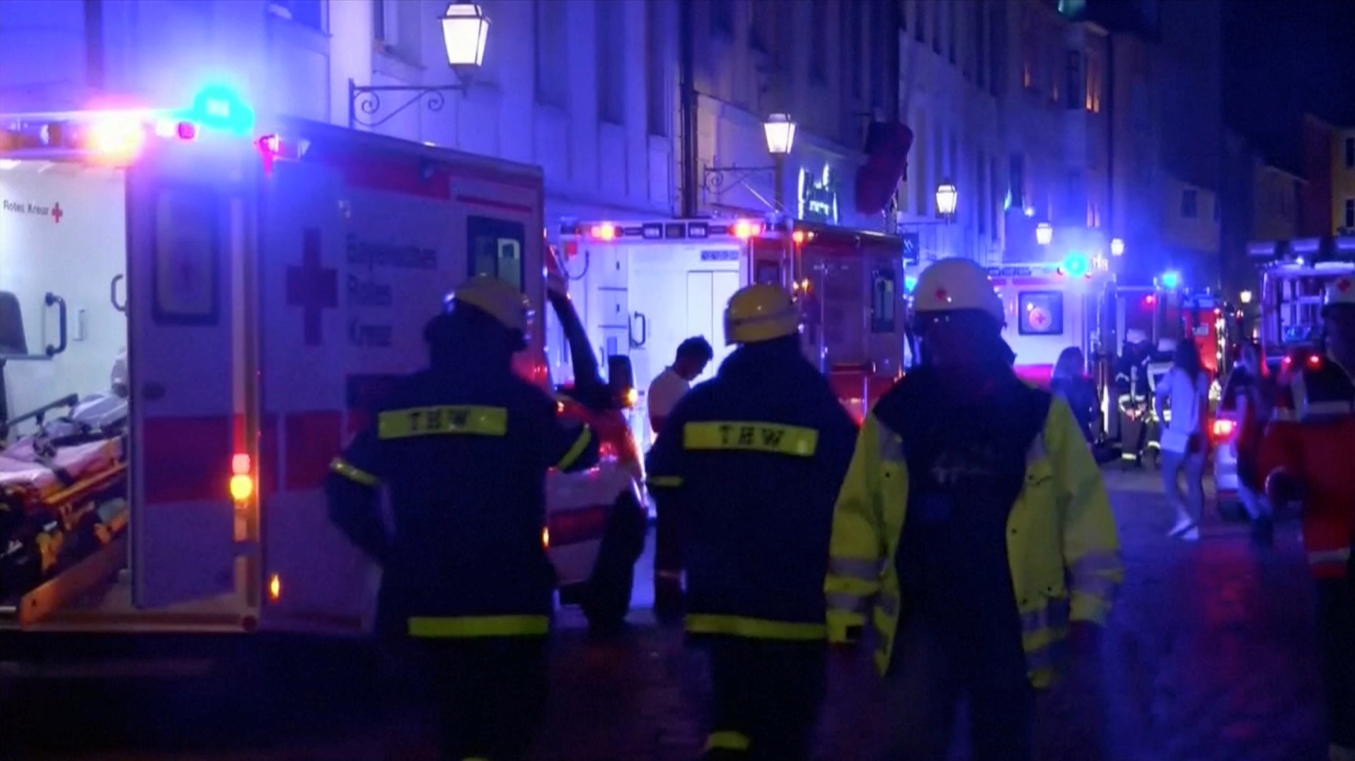 Video grab of emergency workers and vehicles following an explosion in Ansbach